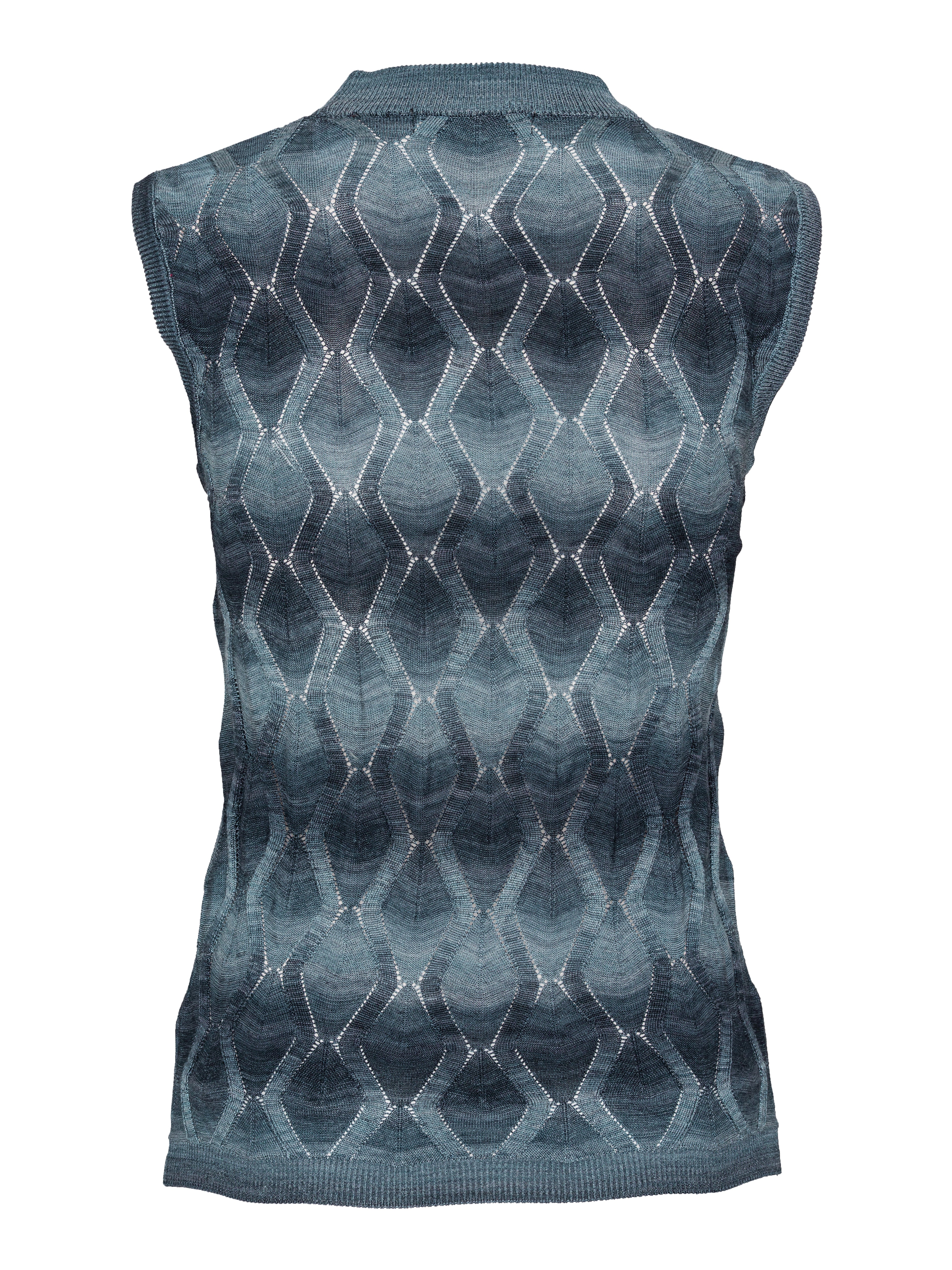 Resonance Top in Navy Flame blue patterned sleeveless top with ribbed hems and form-fitting silhouette, back view – Henrik Vibskov Spring/Summer 2026 Key Collection