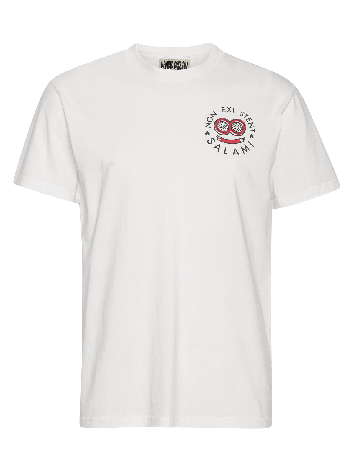 Henrik Vibskov Salami Tee in Cloud, white organic cotton T-shirt with small chest graphic print
