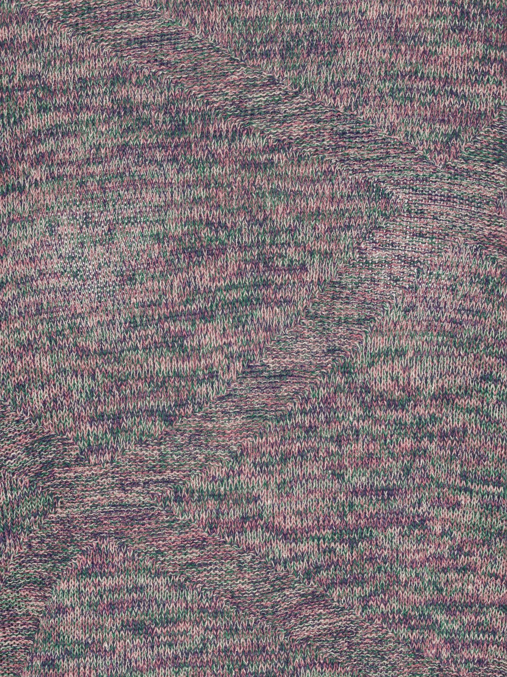 Close-up of zig zag texture detail and ribbed round neck on the Silk Net Blouse in Multi Papavero mix colour cropped knit – Henrik Vibskov Spring/Summer 2026 Key Collection