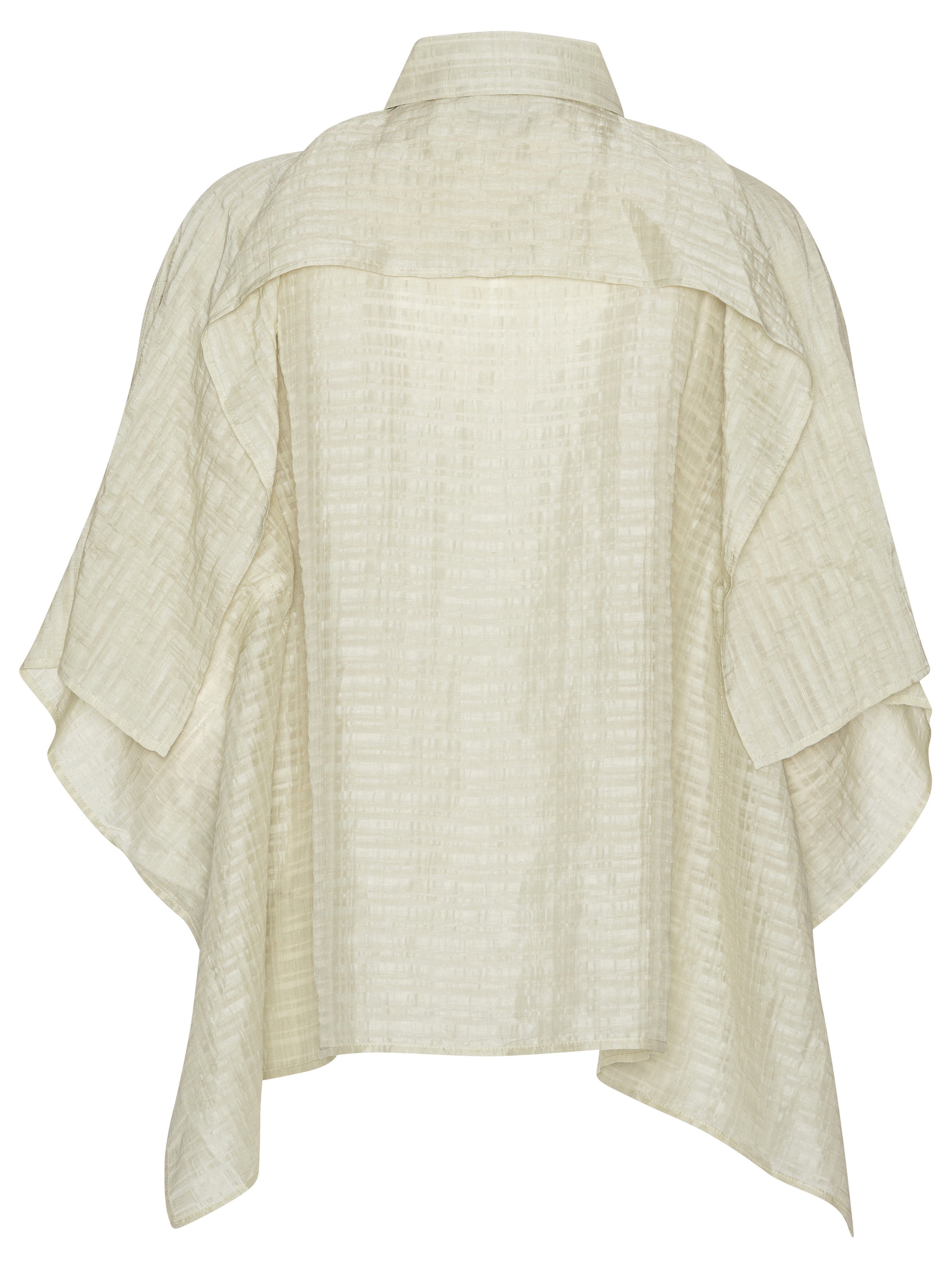 Back view of beige short-sleeve shirt on a white background