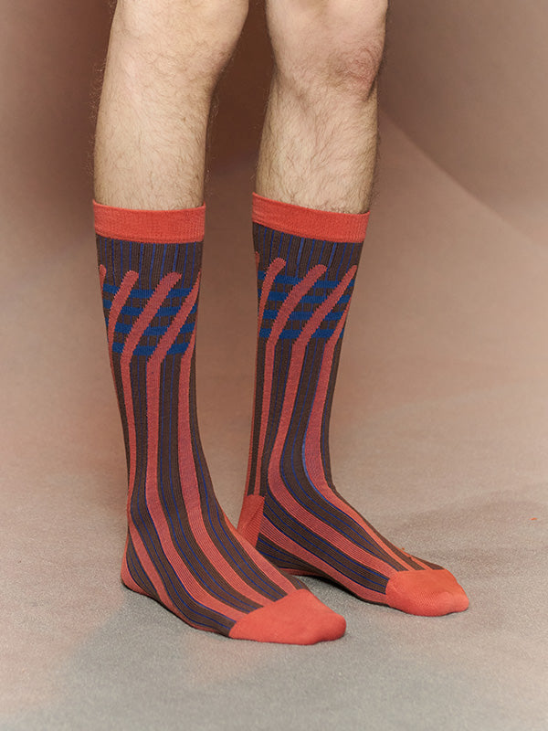 Stripes Socks Homme in Stripes Orange from Henrik Vibskov
