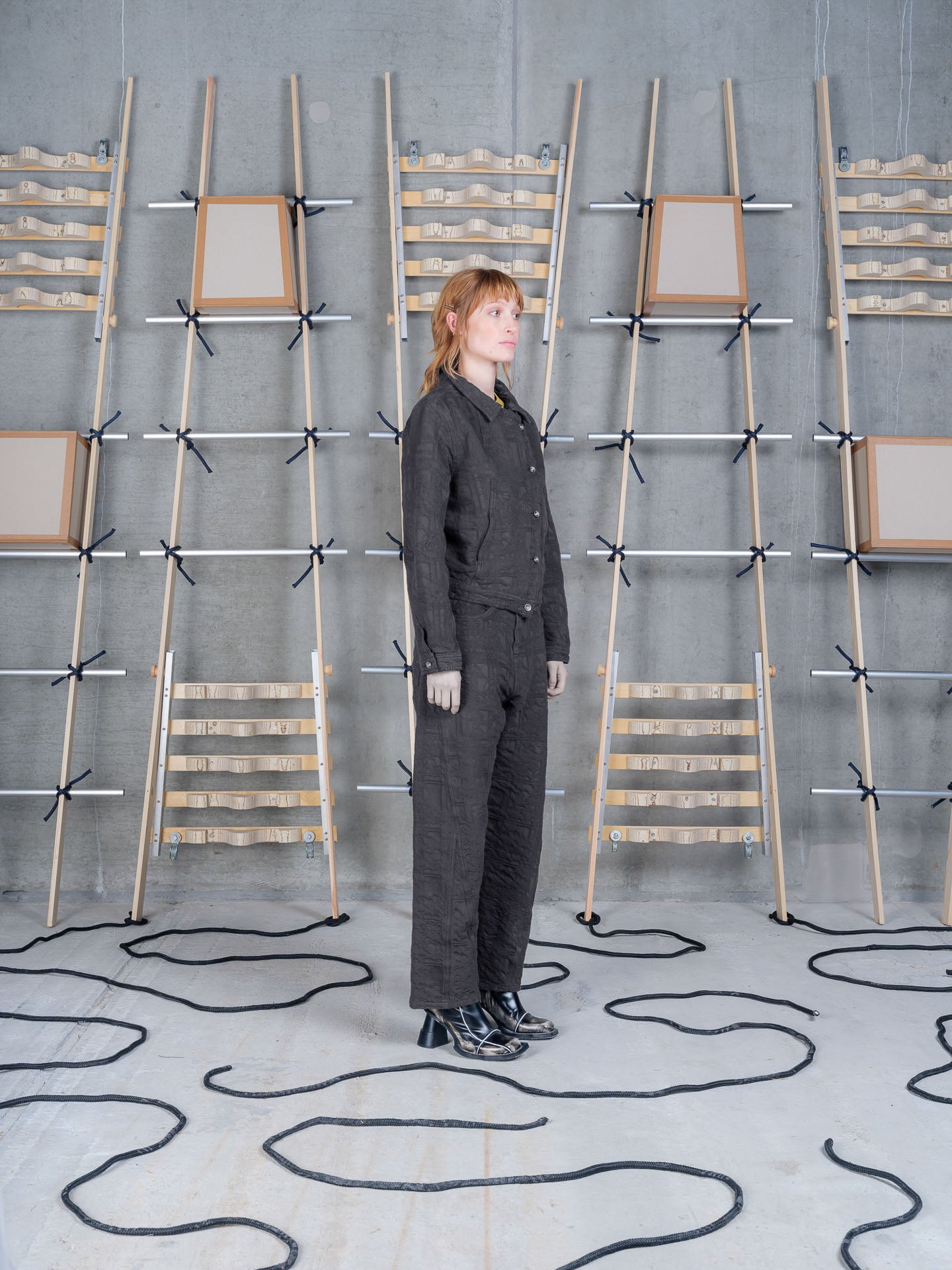 Model wearing the Henrik Vibskov Toadally Jacket in black, side view