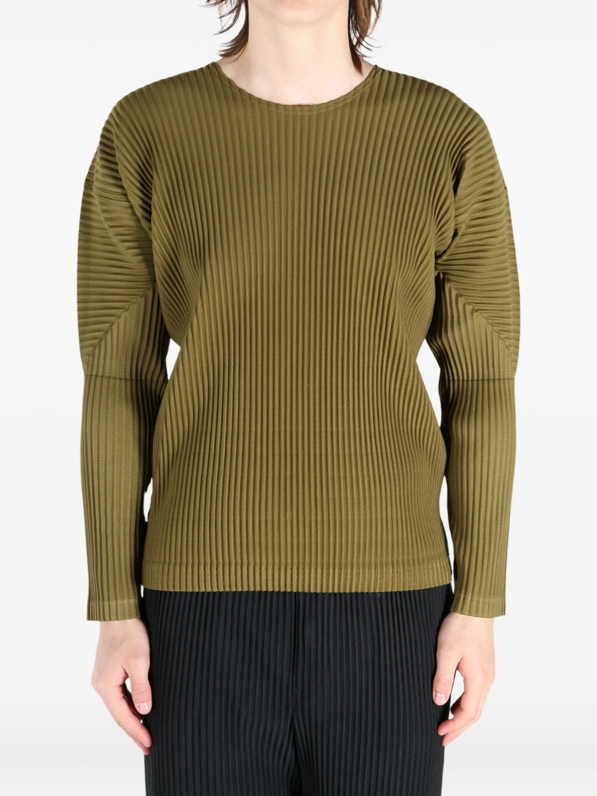 Long-Sleeve Pleats T-shirt in Olive Khaki from Homme Plissé Issey Miyake