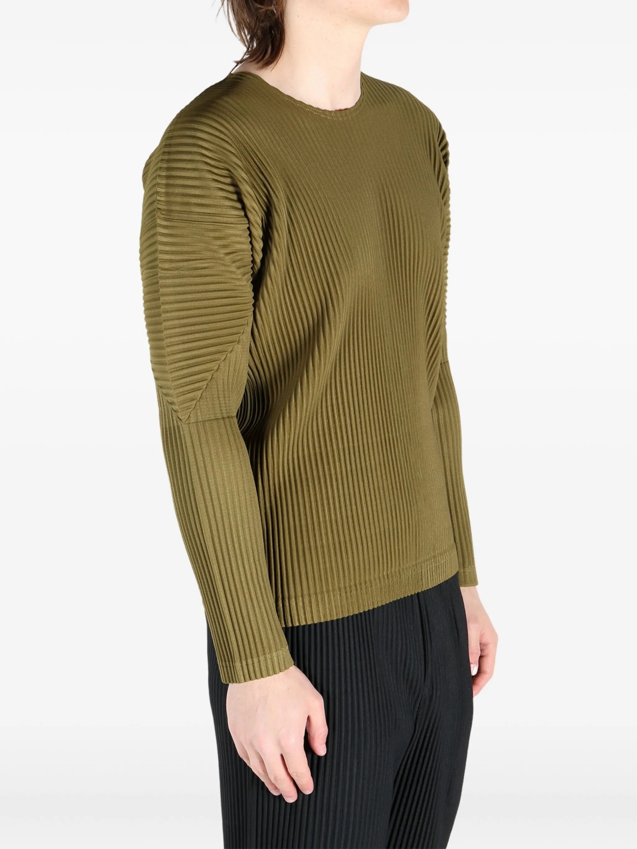 Long-Sleeve Pleats T-shirt in Olive Khaki from Homme Plissé Issey Miyake