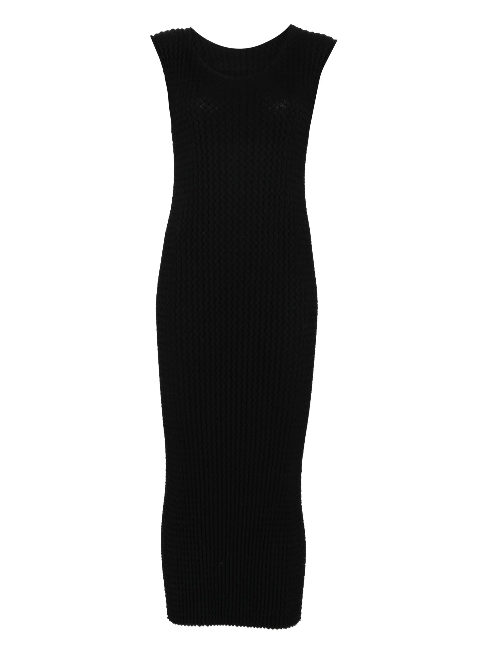 Black sleeveless dress on a white background