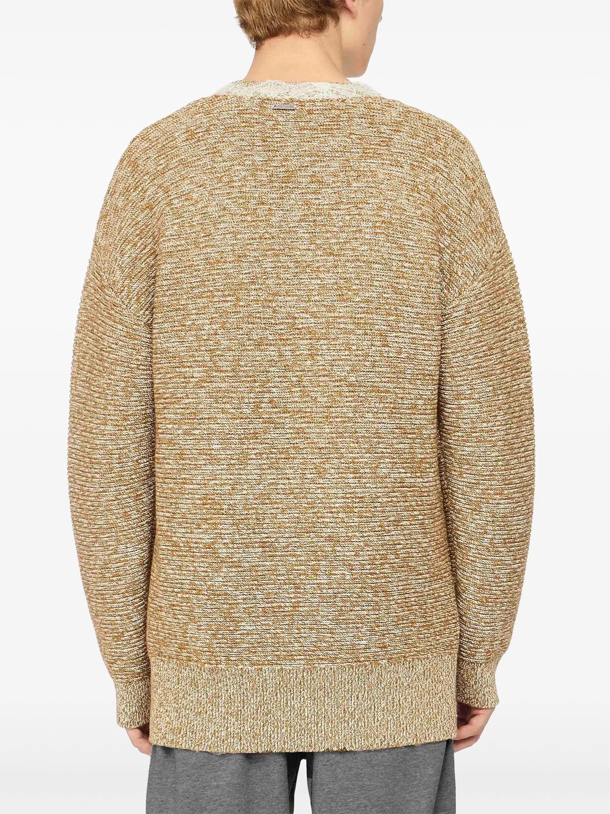 Lace Trim V Neck Jumper in Cobblestone/Red from J.W. Anderson