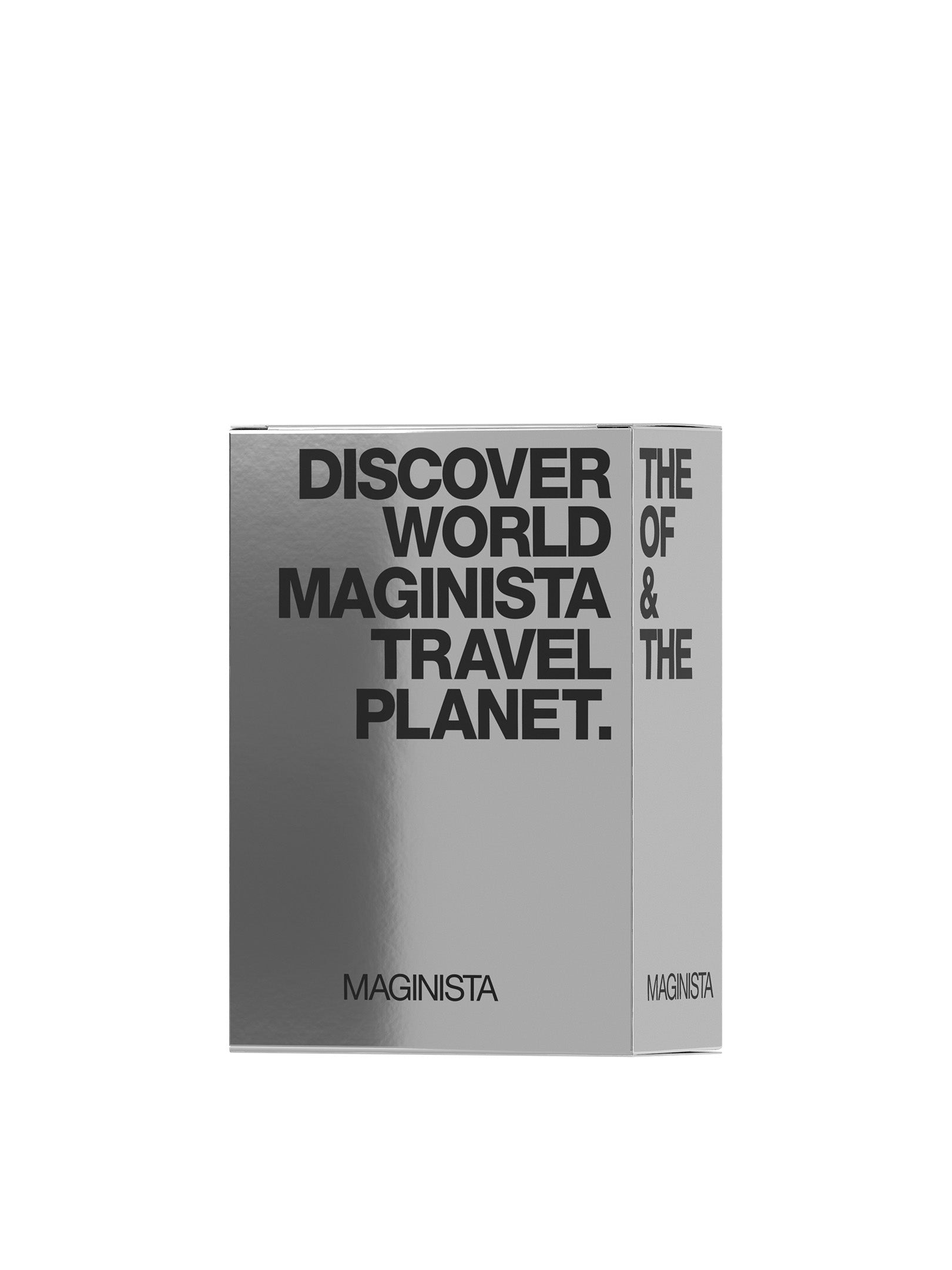 Silver box with black text from Maginsta on a white background