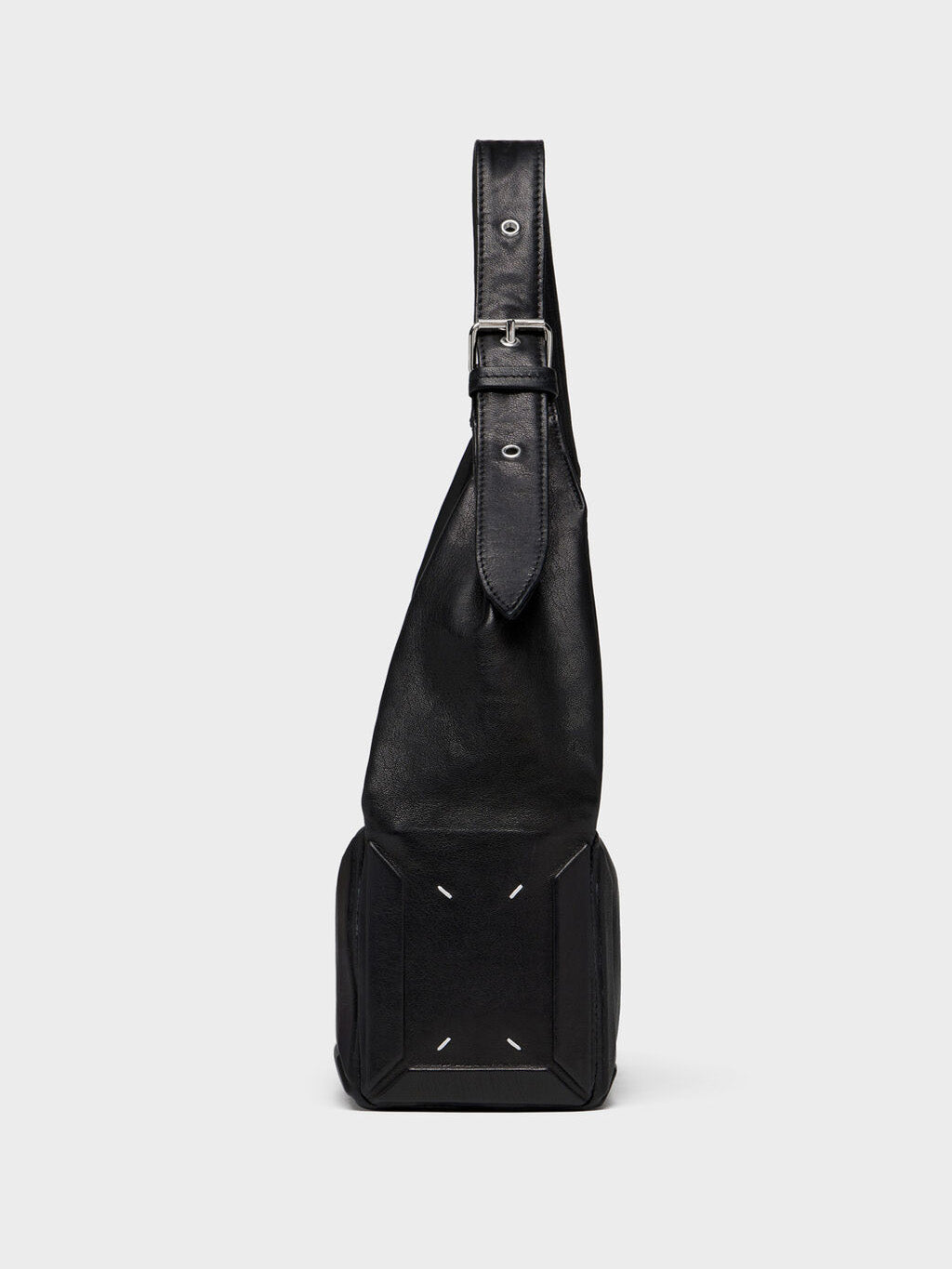 Maison Margiela Box Bag East West Medium side profile showing thermoformed structured base and four white stitches
