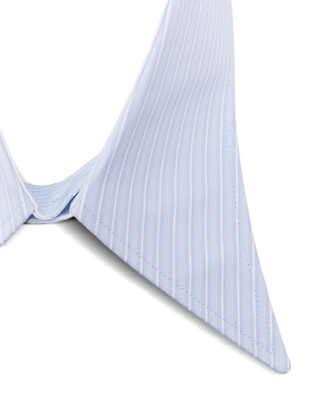 Close-up of a light blue striped collar with a white background
