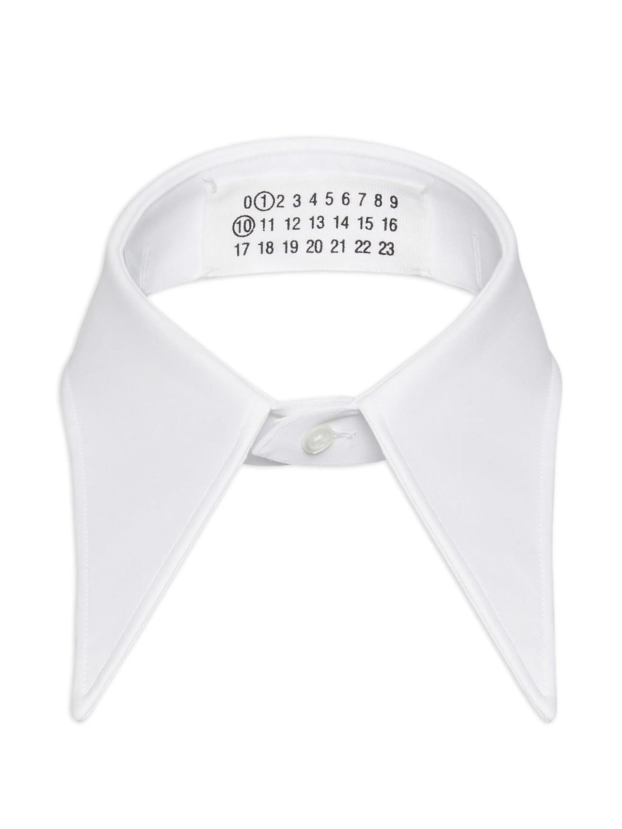 White shirt collar with number brand logo on a white background