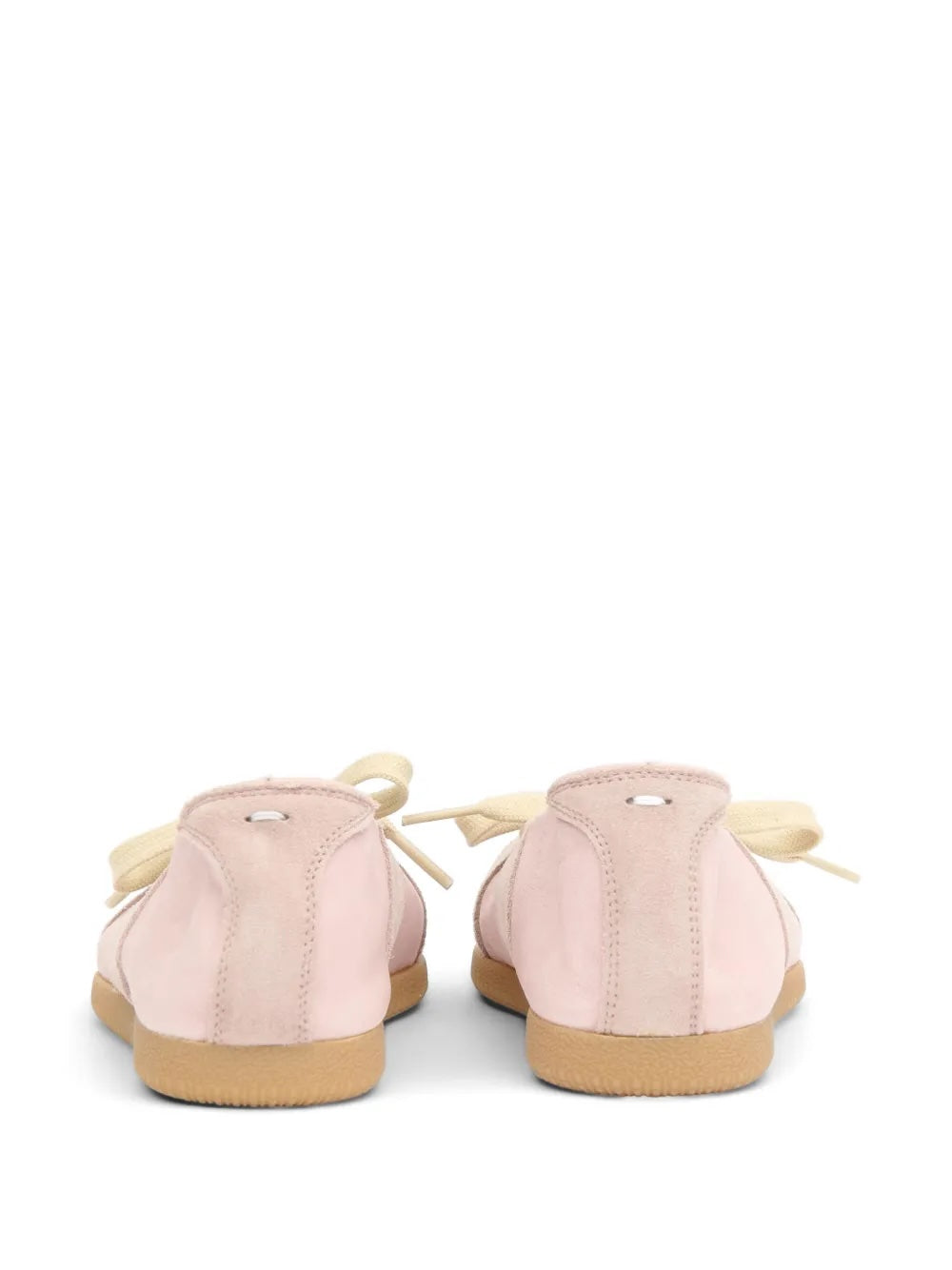 Back heel detail of the Maison Margiela Replica Soft Laced Ballets in Pale Blush, showing ankle tie