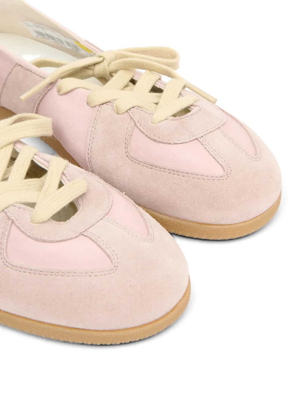 Close-up of the toe panel and lace detail on the Maison Margiela Replica Soft Laced Ballets in Pale Blush