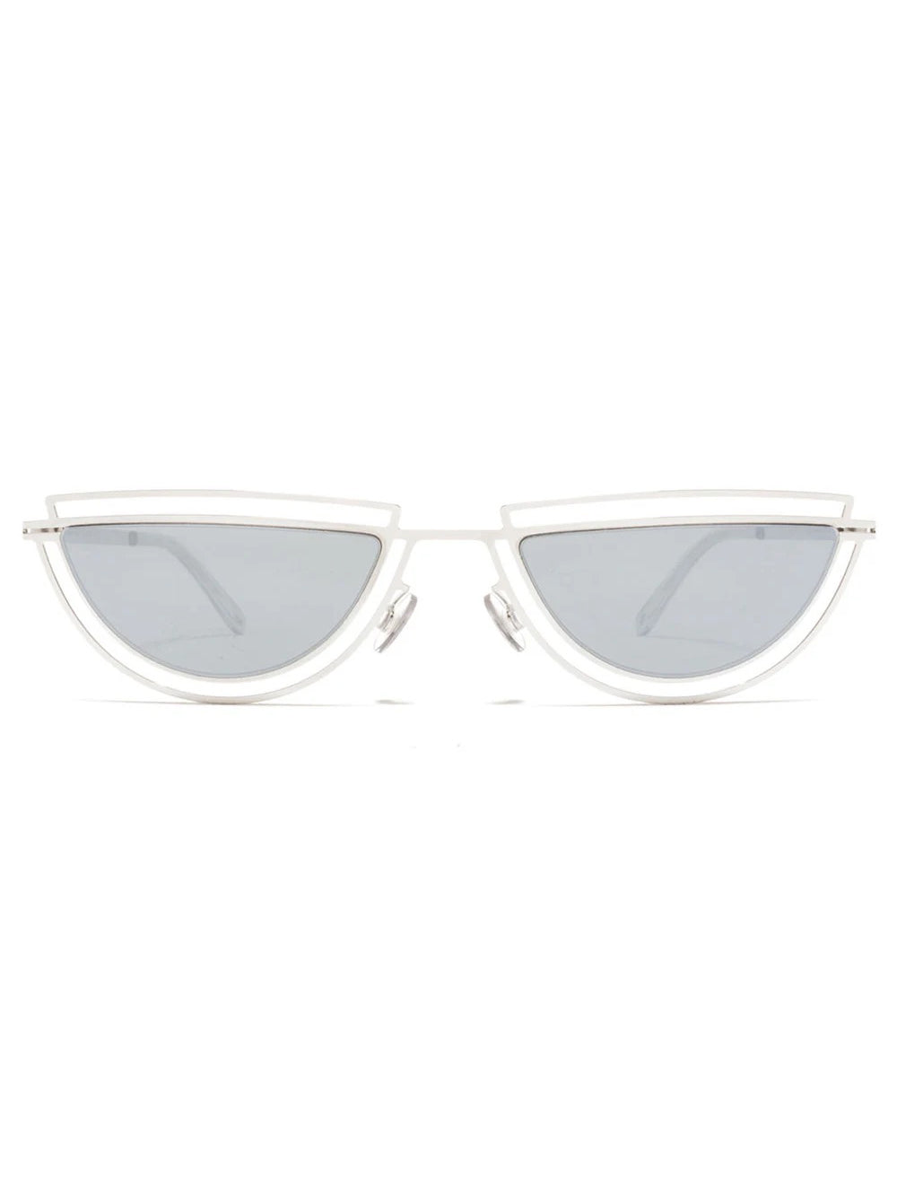 MYKITA Monogram Sunglasses in Shiny Silver Silver Flash with slim angular frame, silver flash tinted lenses and graphic rim shape
