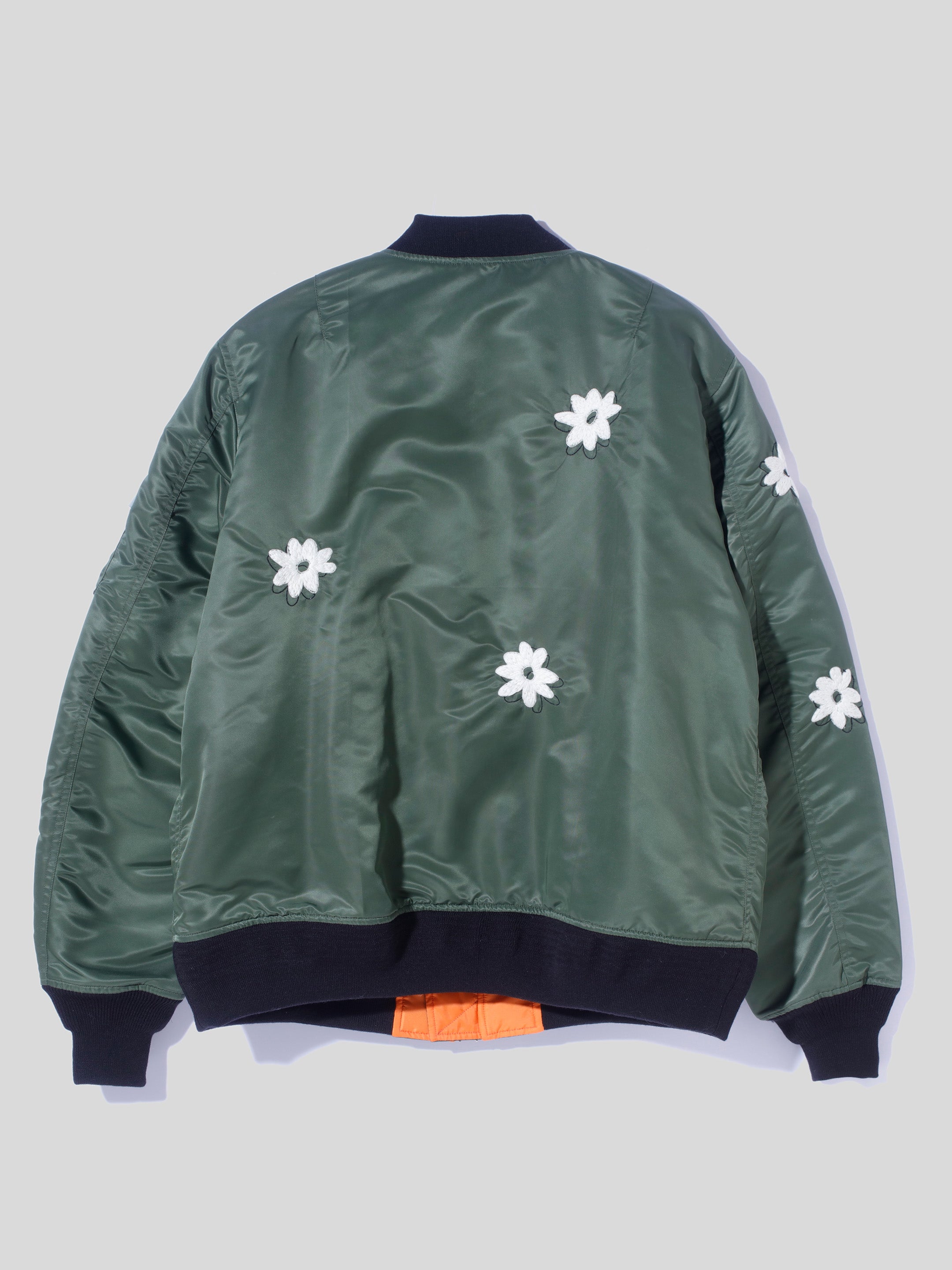 Flower Embroidery Flight Jacket - Olive & White-[-NÒMARYTHM TEXTILE-2