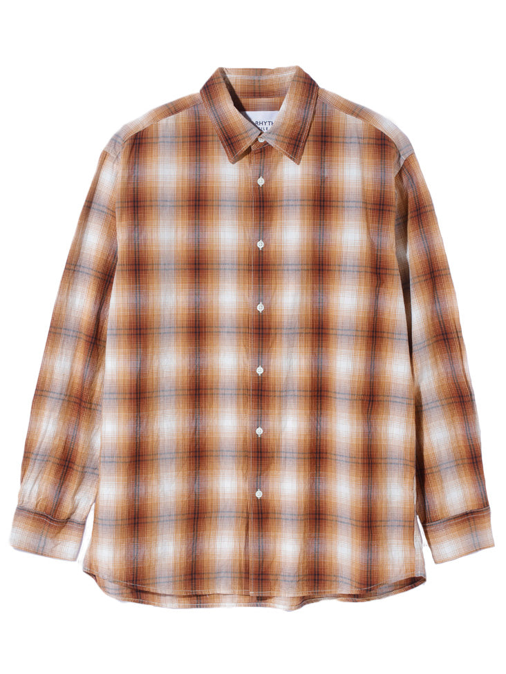 Ombre Plaid Shirt in Brown from Nómarythm Textile