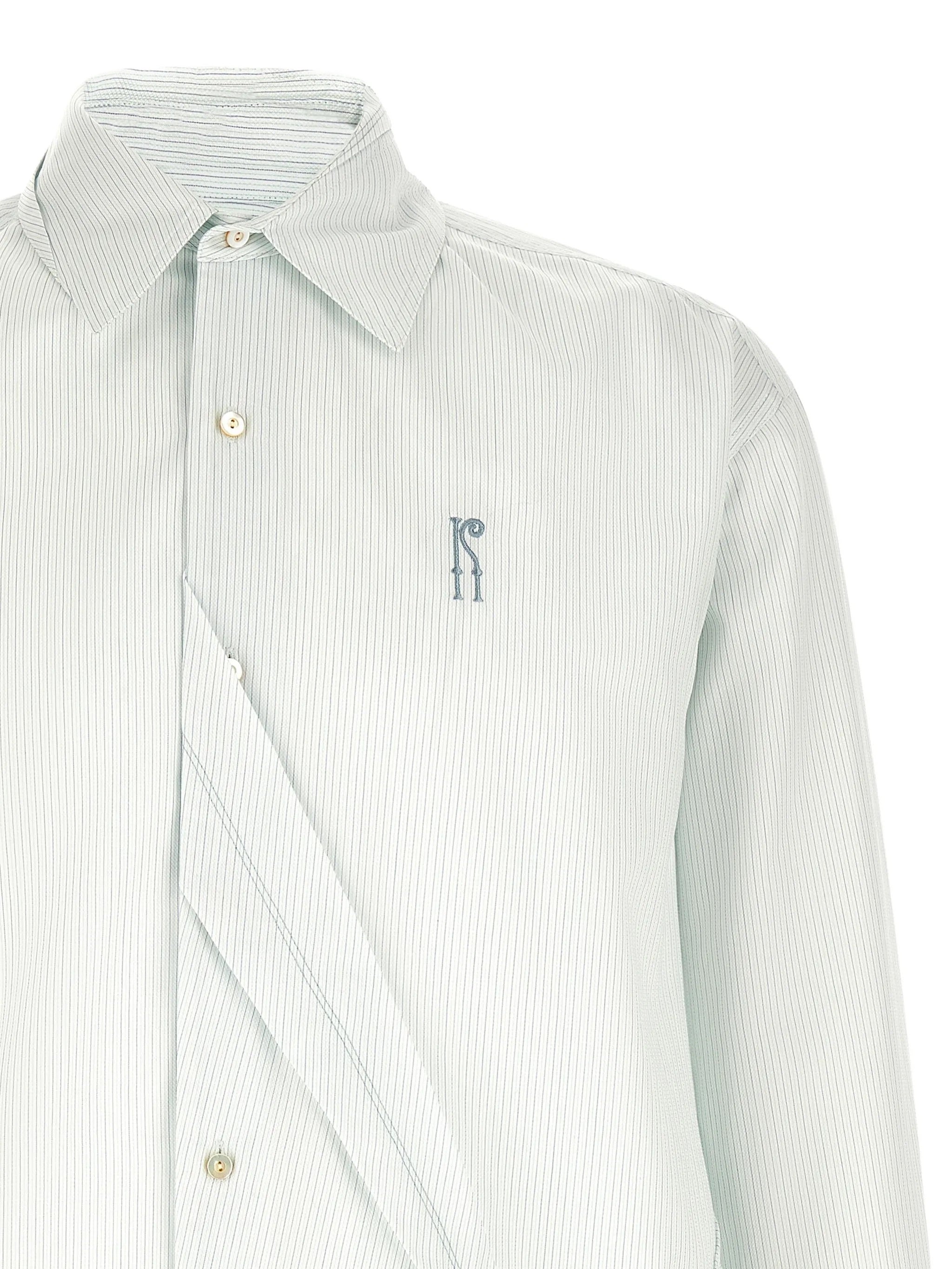 Close-up of the collar, chest embroidery, and K-Dart construction on the Kiko Kostadinov Ohne K-Dart Shirt.