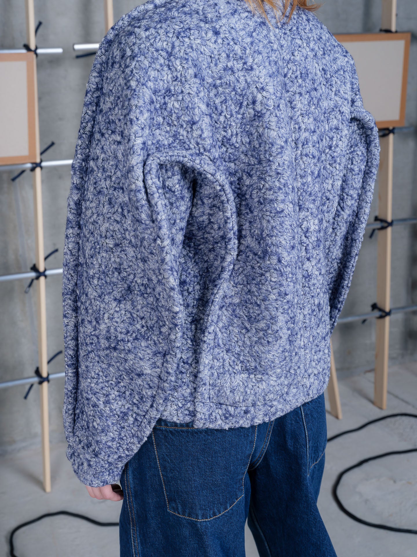 Close-up of Relaxed Dartbi Jacket in Blue Pebbles by Henrik Vibskov
