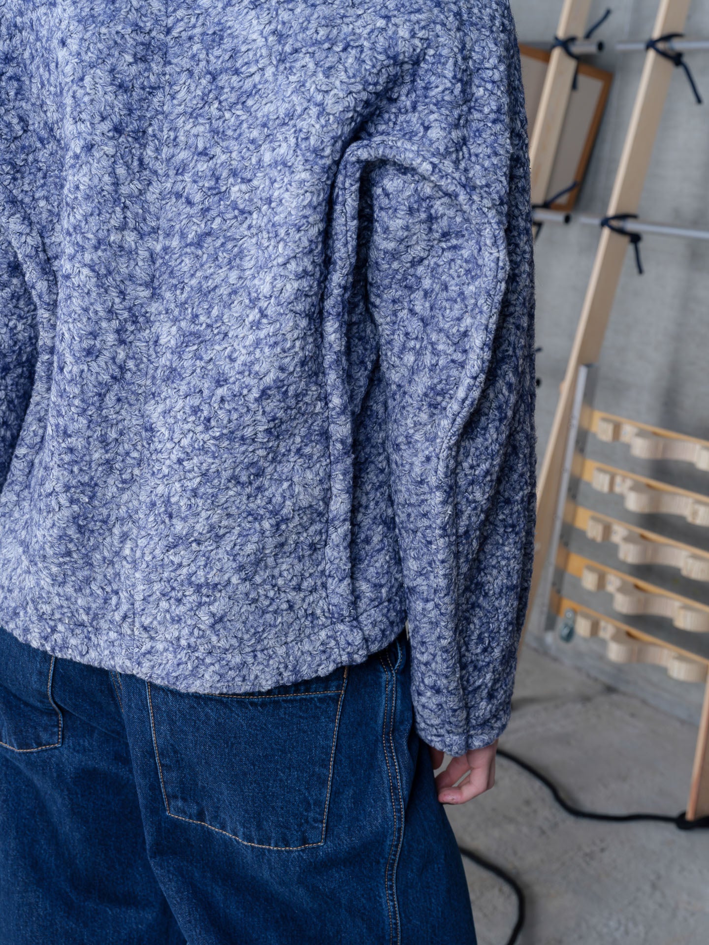 Sleeve detail of Relaxed Dartbi Jacket in Blue Pebbles by Henrik Vibskov