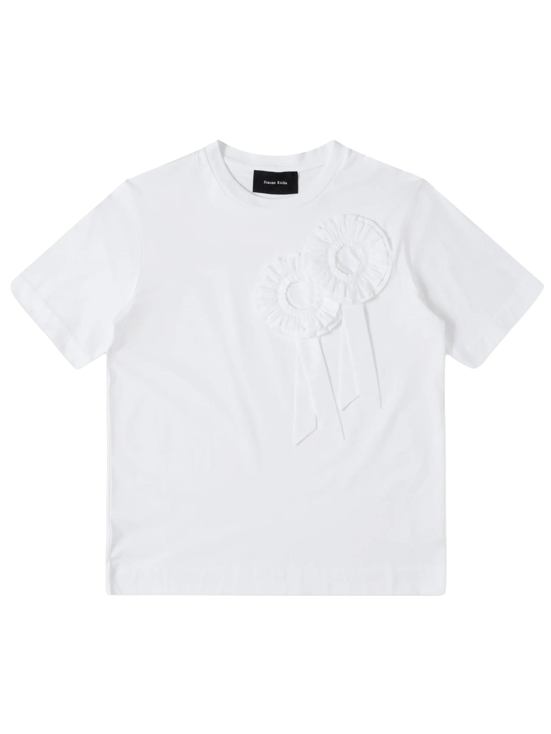 Simone Rocha Ribbon Rosette Boy T-Shirt in White with ribbon rosette appliqué