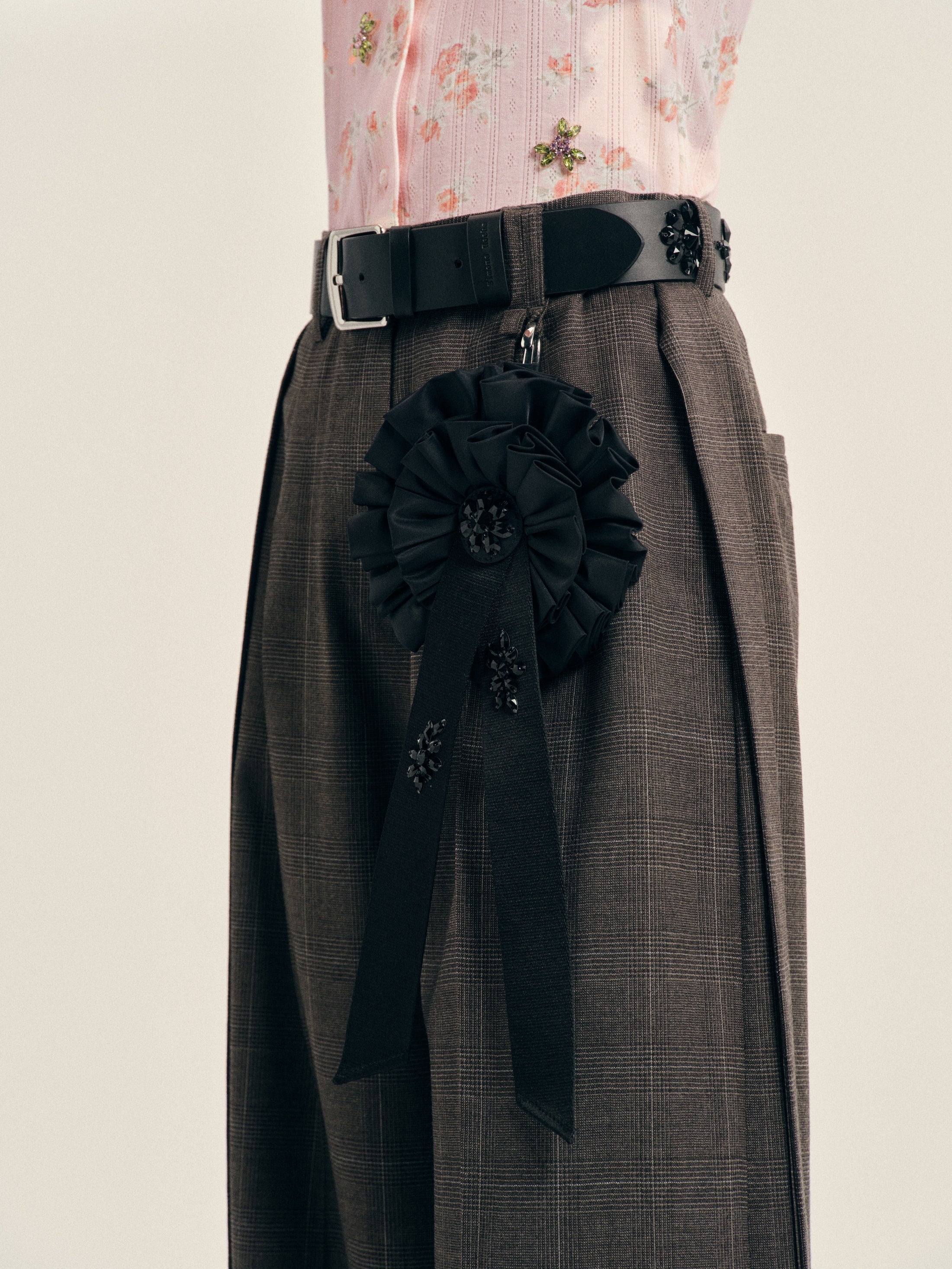 Simone Rocha Ribbon Rosette Coin Purse W/ Emb in Black/Jet attached to waistband with clip fastening
