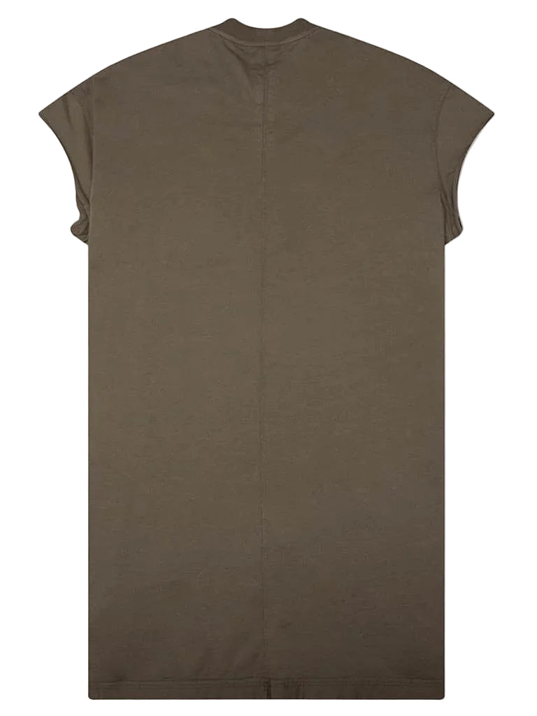 Back view of Rick Owens DRKSHDW Rick's Jumbo SL T in Dust showing the centre back seam, sleeveless construction and long silhouette.