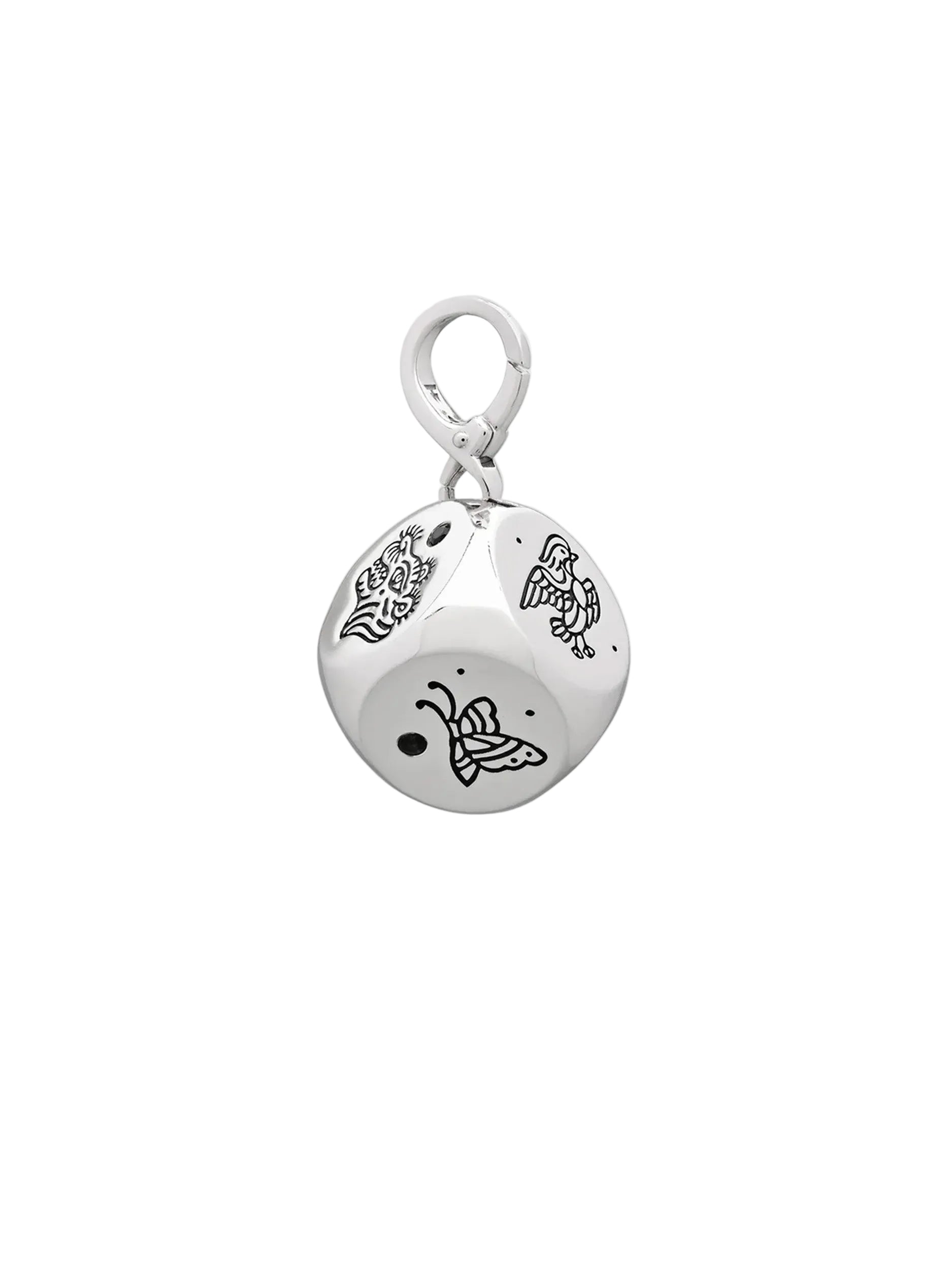 Tom Wood Roll The Dice Charm with detachable clasp in white rhodium plated sterling silver