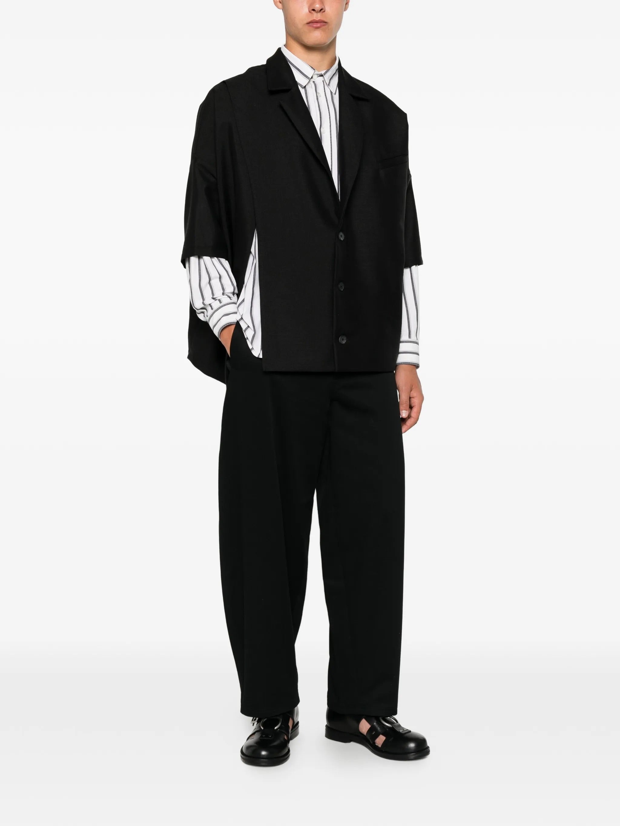 House Of The Very Islands Ryker Pants in Black - full length front view on model showing wide leg silhouette and relaxed fit