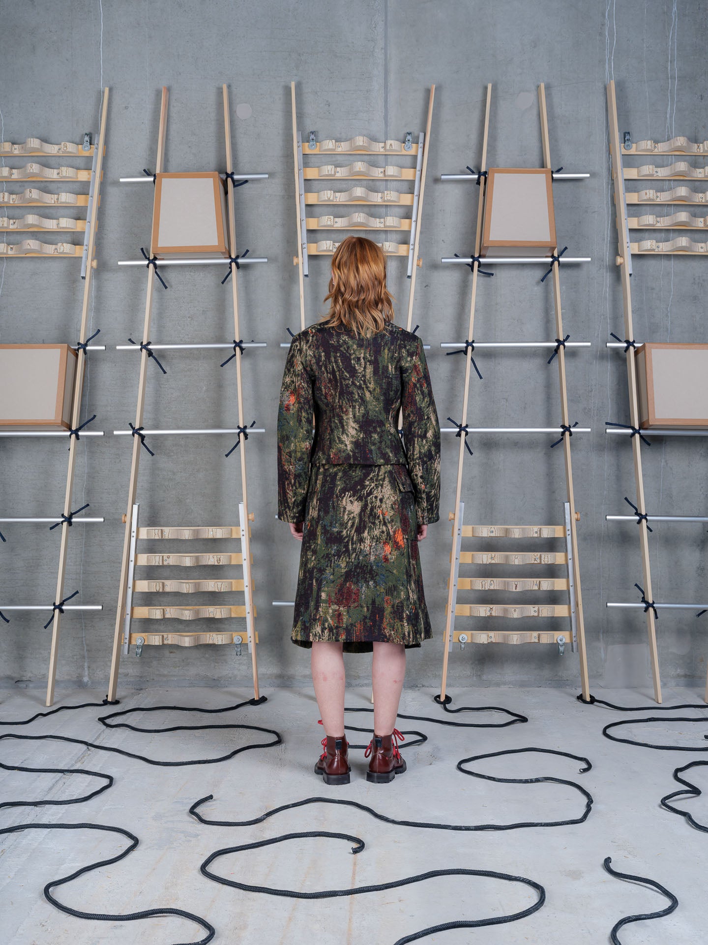 Model wearing Henrik Vibskov Shell Jacket in Gobelin Swamp back view

