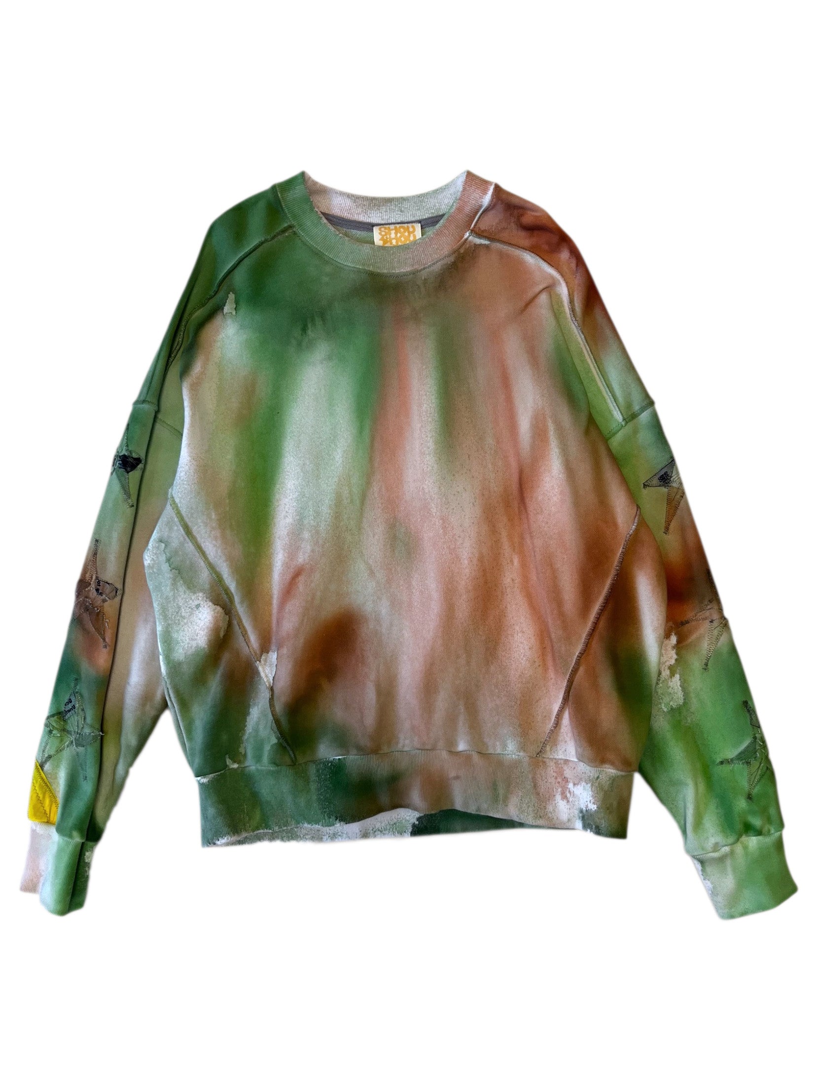 Distressed Sweatshirt - Beige, Yellow, Green Tiedye-[-SHOUSHOU TAIPEI-1
