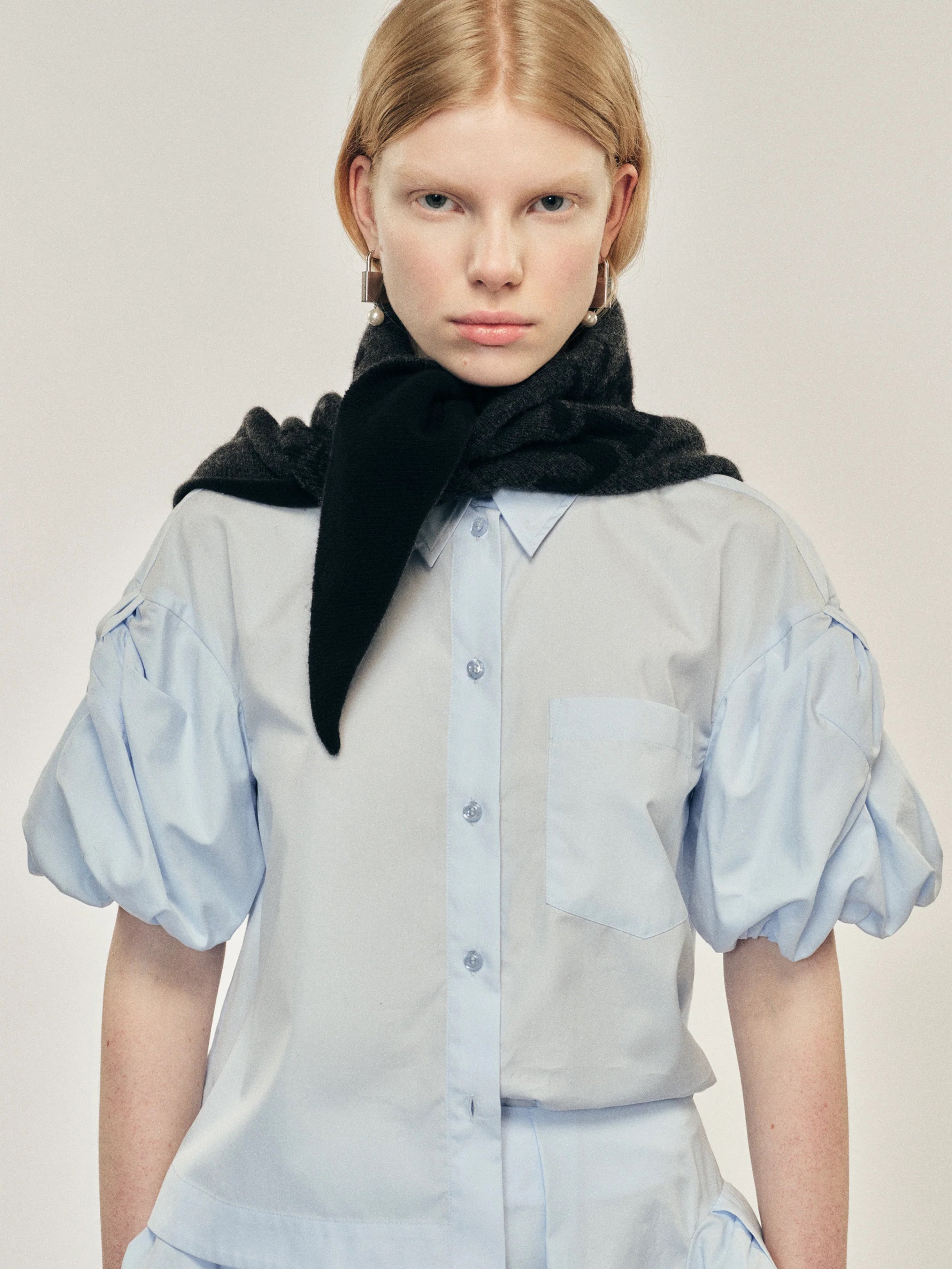 Graphic Logo Knit Neckerchief with Embroidery – Black/Charcoal/Jet-[-Simone Rocha-2