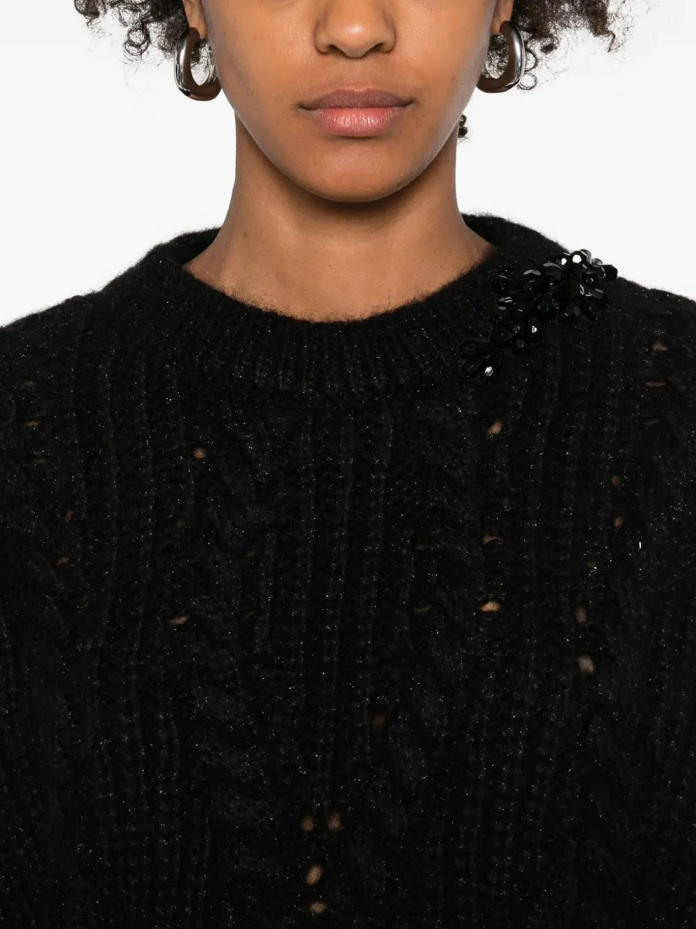 Puff Sleeve Chunky Knit Jumper with Embroidery – Black/Jet-[-Simone Rocha-5