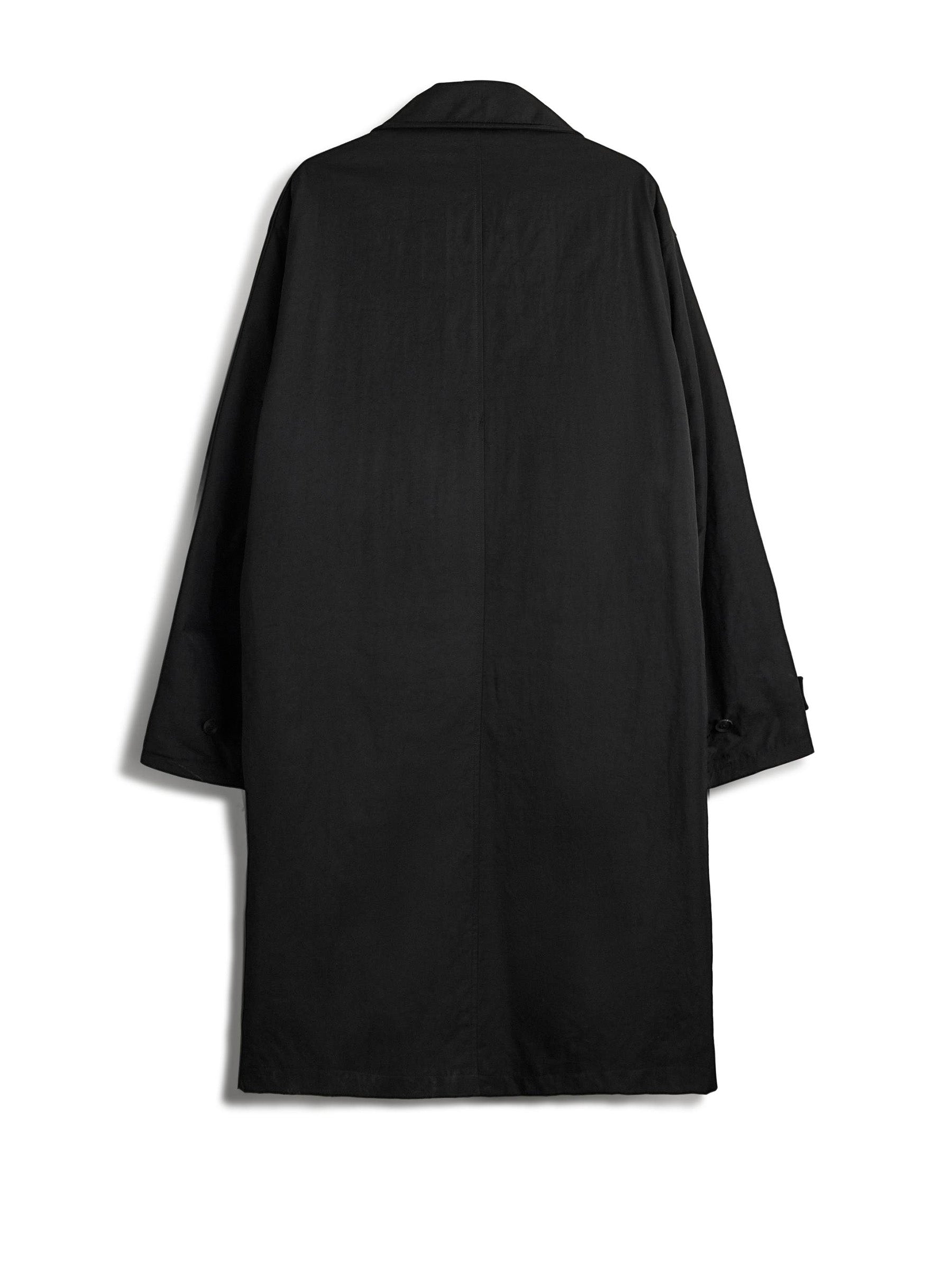 Back view of the Y-3 Spun Nylon Cabban Coat in Black.