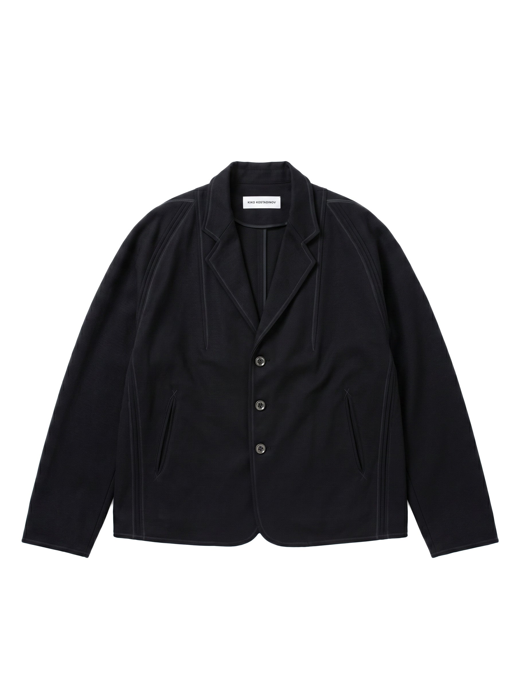 Kiko Kostadinov Vig K-Dart Blazer in Space Black crafted from Italian honeycomb cotton.