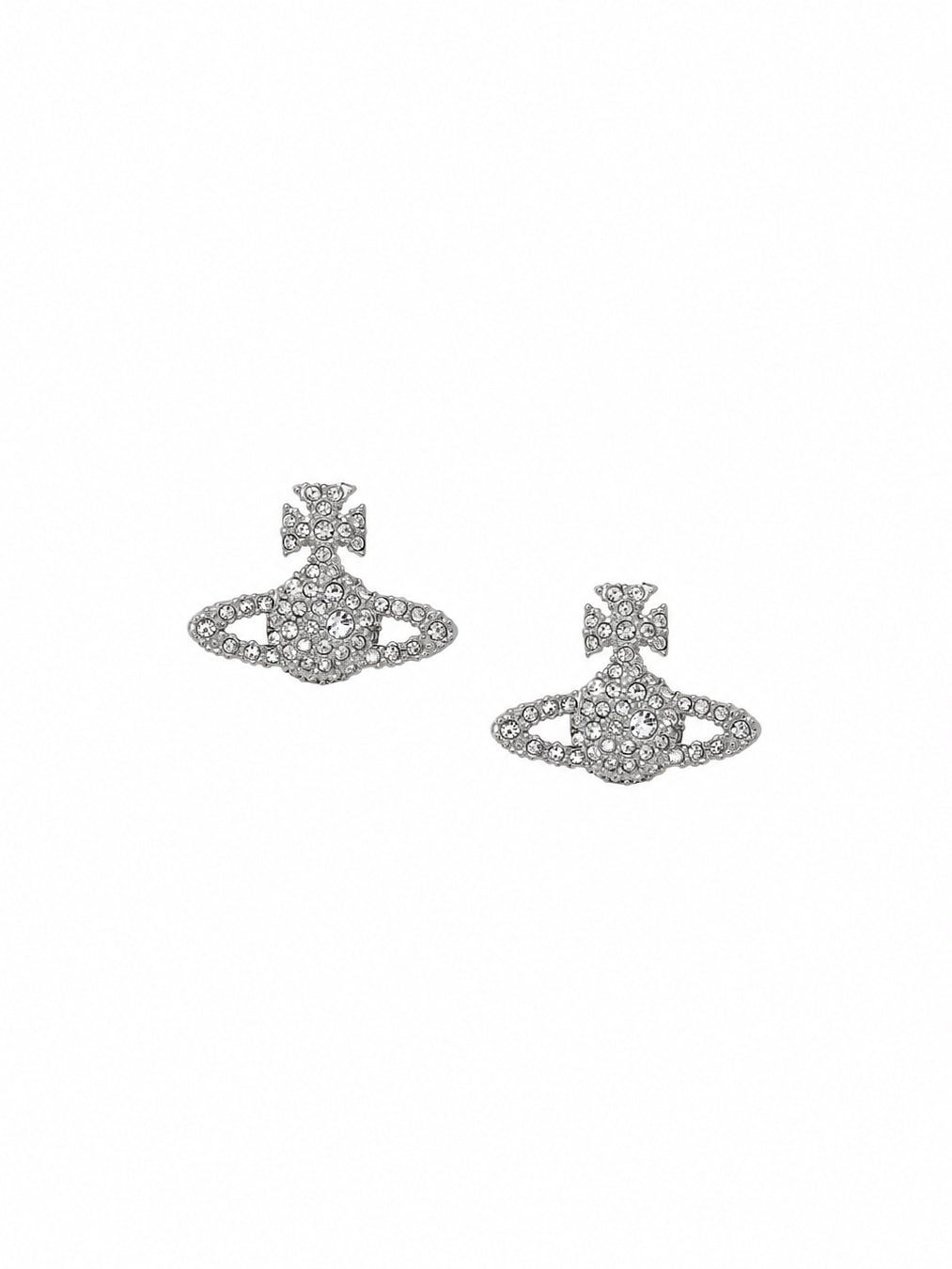Vivienne Westwood Grace Bas Relief Stud Earrings in platinum crystal with silver-tone orb studs, pavé crystal embellishments and polished finish