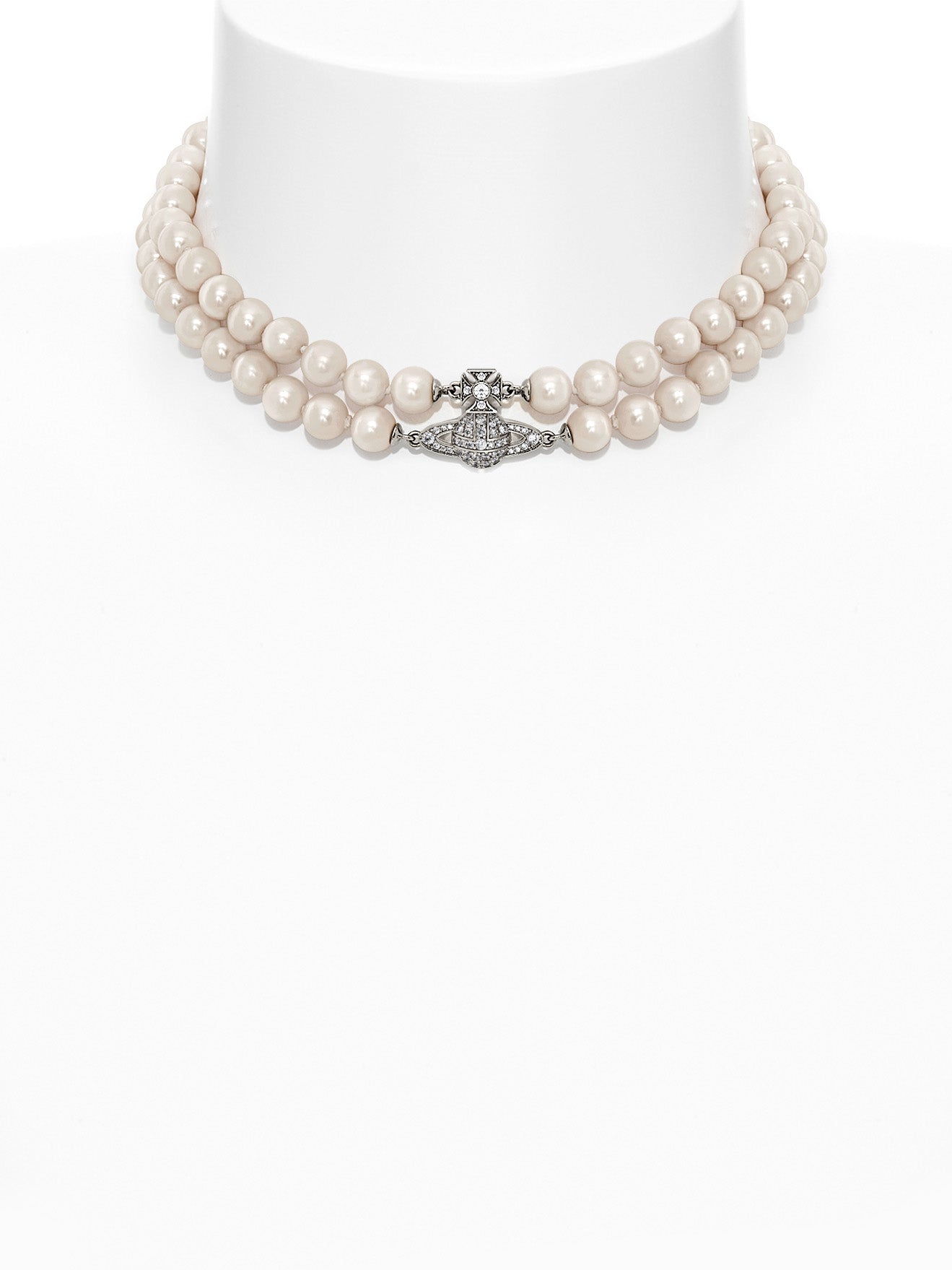 Two row pearl necklace with platinum orb pendant from Vivienne Westwood