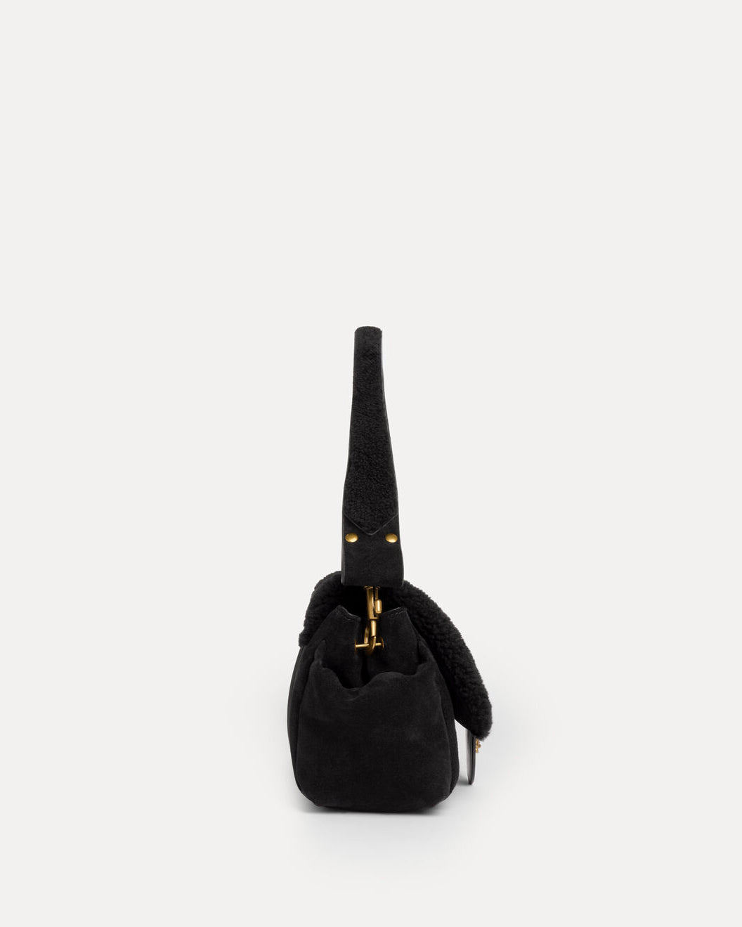 Vivienne Westwood Hazel Treasure Handbag in Black, side view showing the compact silhouette, top handle and rounded bag shape.