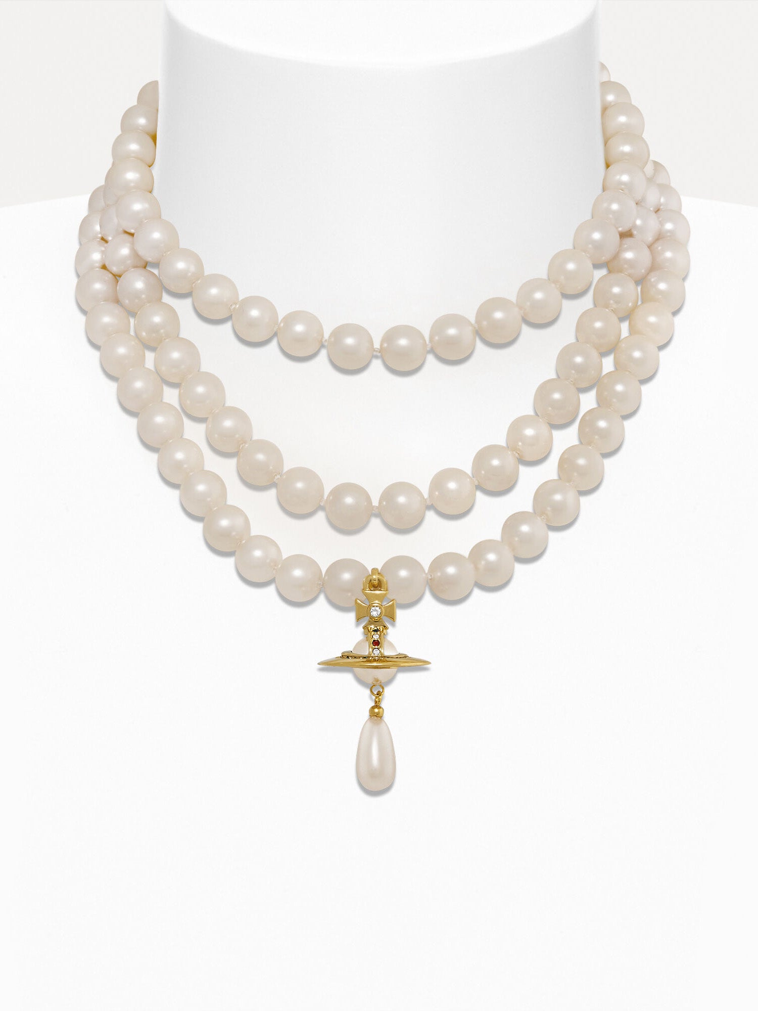 Vivienne Westwood - three row pearl drop chocker in gold and pearls - 1