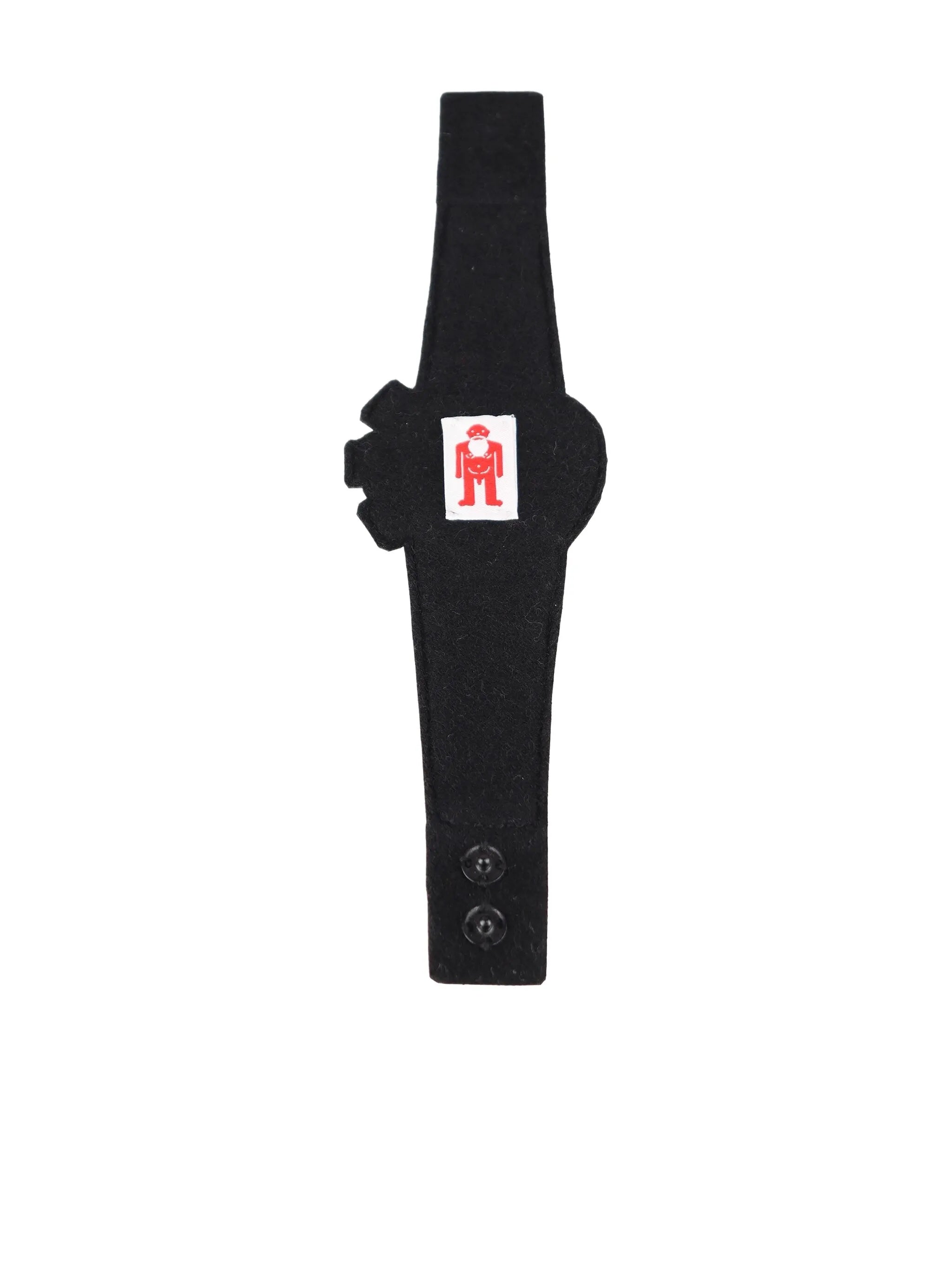 Back view of the gold beaded bracelet from Walter Van Beirendonck with alien design and button-snap closure
