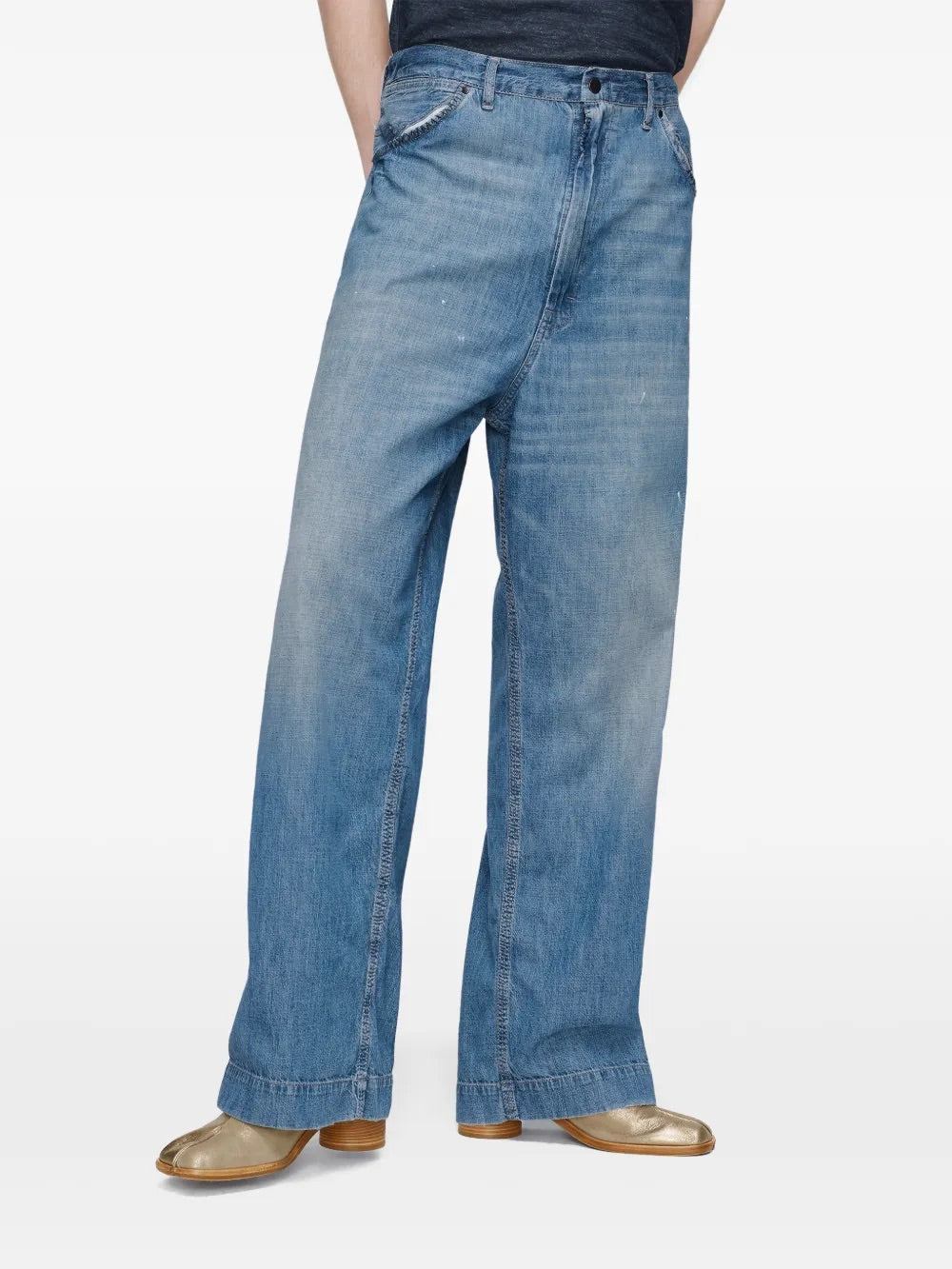 Maison Margiela Blue Washed Jeans - angled view showing front pockets and construction