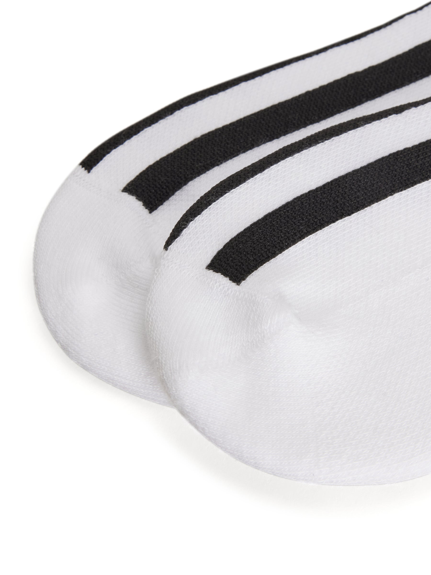 Close-up detail of the back of the Y-3 Stripes Socks in White, showing the knit texture and clean construction of the crew-length sock.