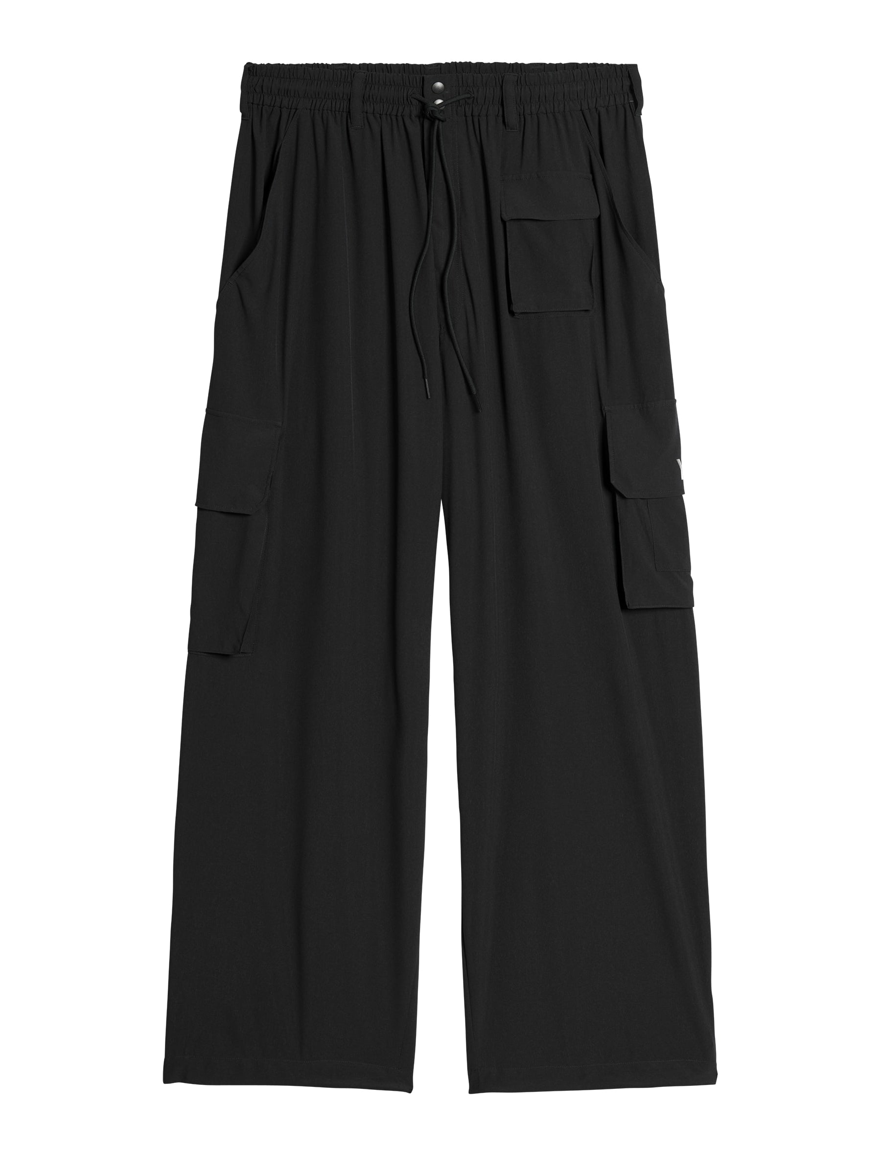 Front packshot of the Y-3 Utility Straight Tracksuit Pants in Black, showing the loose, straight-leg silhouette and plain weave construction.