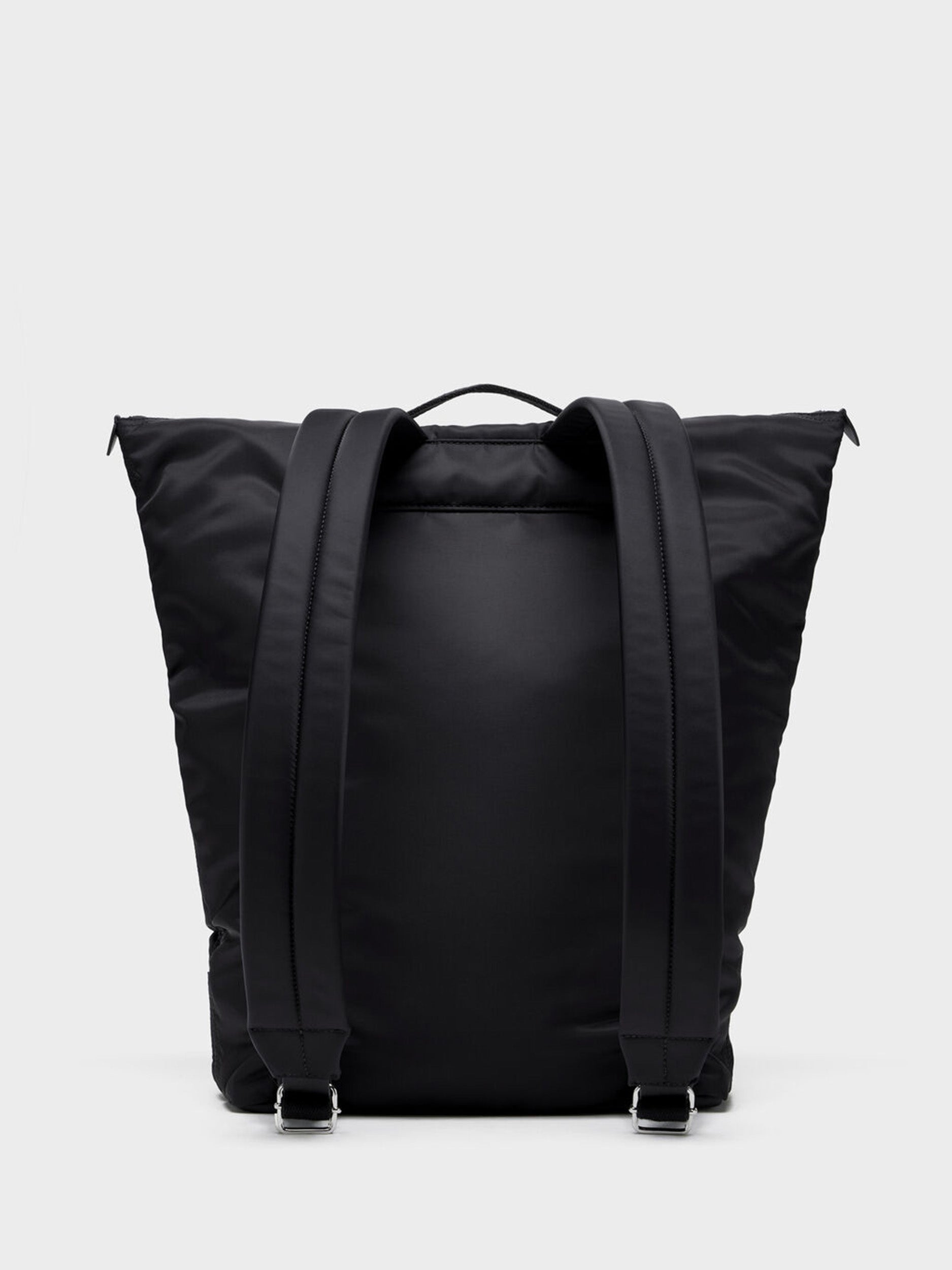 Maison Margiela Zip Line Backpack in Black back view with padded shoulder straps
