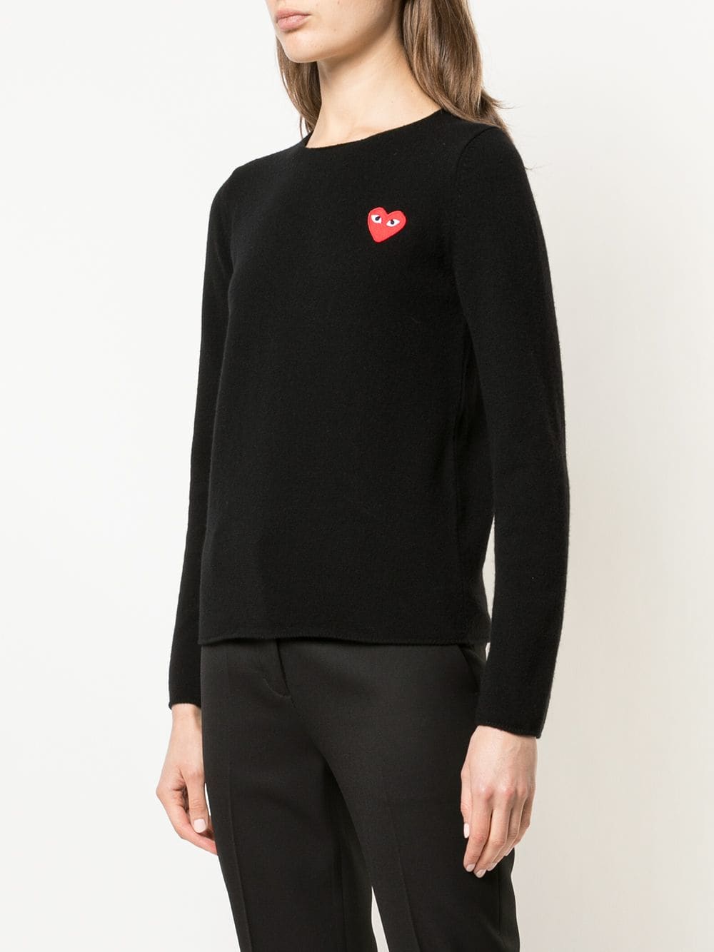 Womens Crewneck Pullover Red Heart - Black-[-Comme des Garçons Play-3