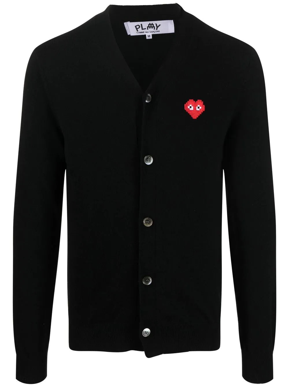 CDG Play x Invader Mens Black Cardigan - Pixelated Heart-[-Comme des Garçons Play-1
