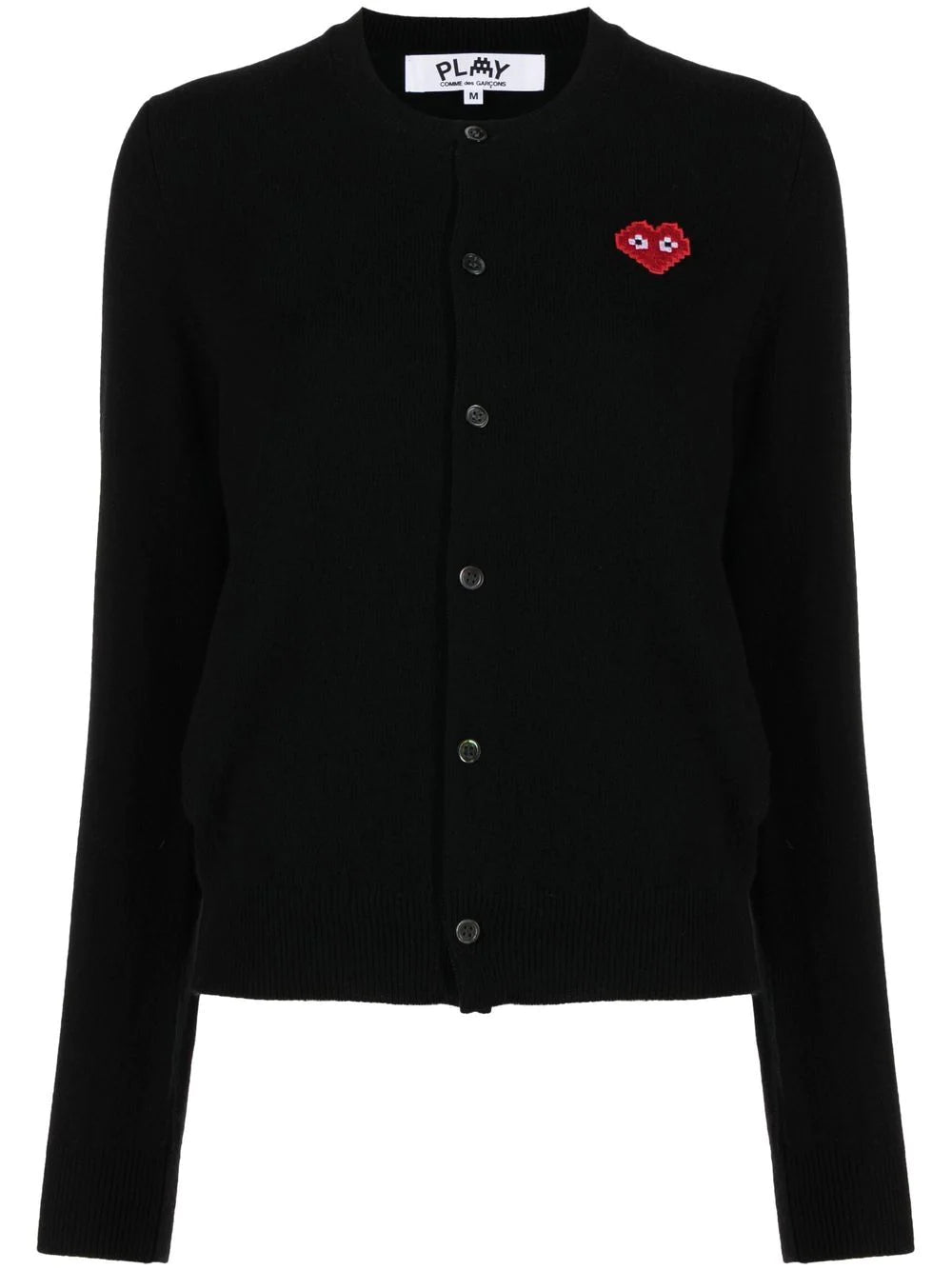 CDG Play x Invader Womens Black Cardigan - Pixelated Heart-[-Comme des Garçons Play-1