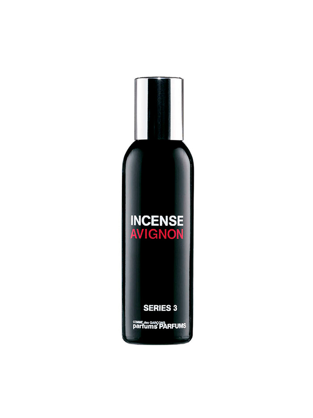 Bottle of Comme des Garçons Incense Avignon Eau de Toilette 50ml, a perfume inspired by spiritual journeys with notes of Roman camomile, cistus oil, elemi, incense, vanilla, patchouli, and palisander