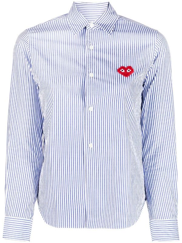 CDG Play x Invader Womens Striped Shirt - Pixelated Heart-[-Comme des Garçons Play-1